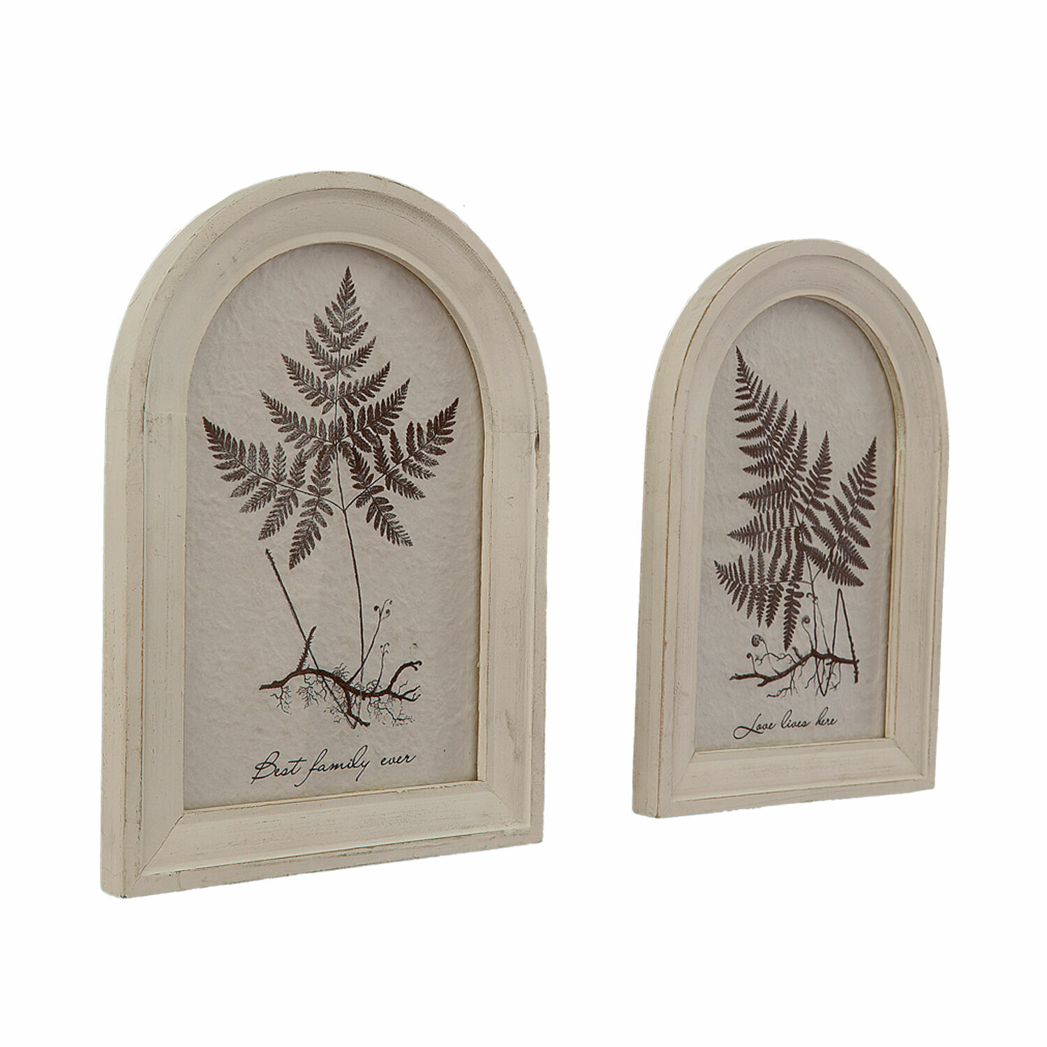 Set de 2 cuadros Movirex Dos marcos decorativos de madera color crudo con ilustración de helecho y textos, decoración de pared vintage