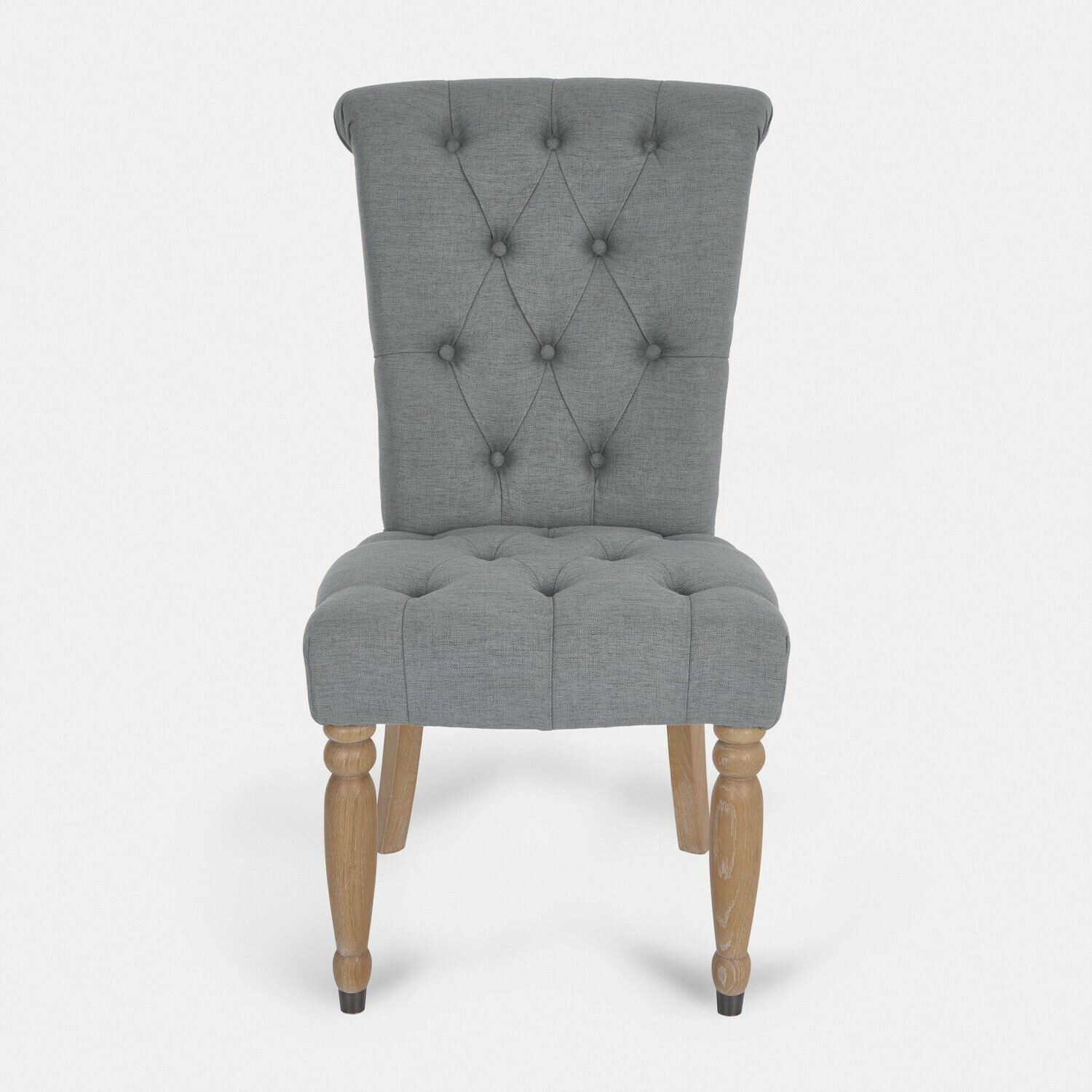 Silla Claville tapizada en gris antracita con patas de madera, mueble elegante para salón