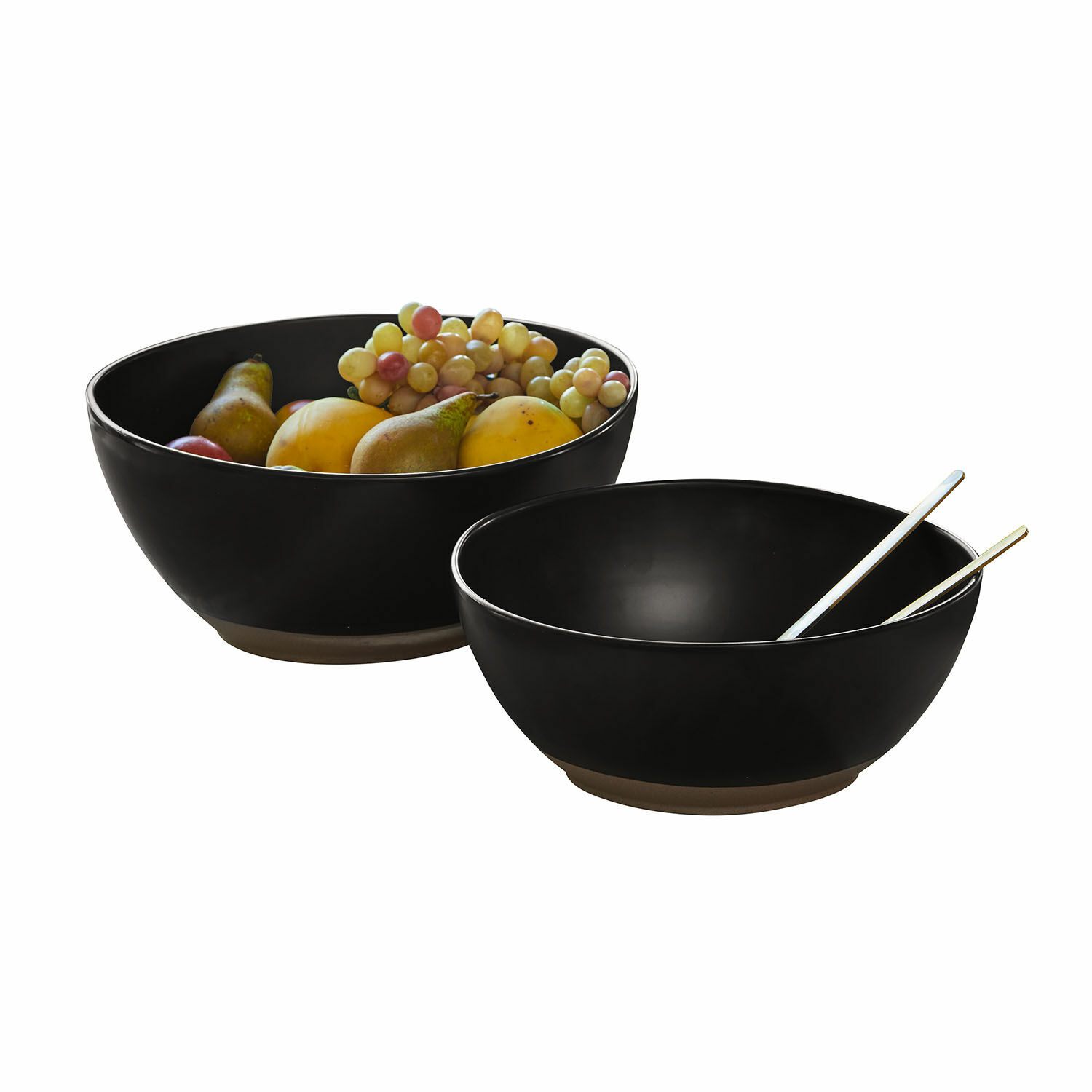 Set de 2 ensaladeras Biarré Juego de dos cuencos de cerámica negra con verduras verdes, ideal para ensaladas y cocina