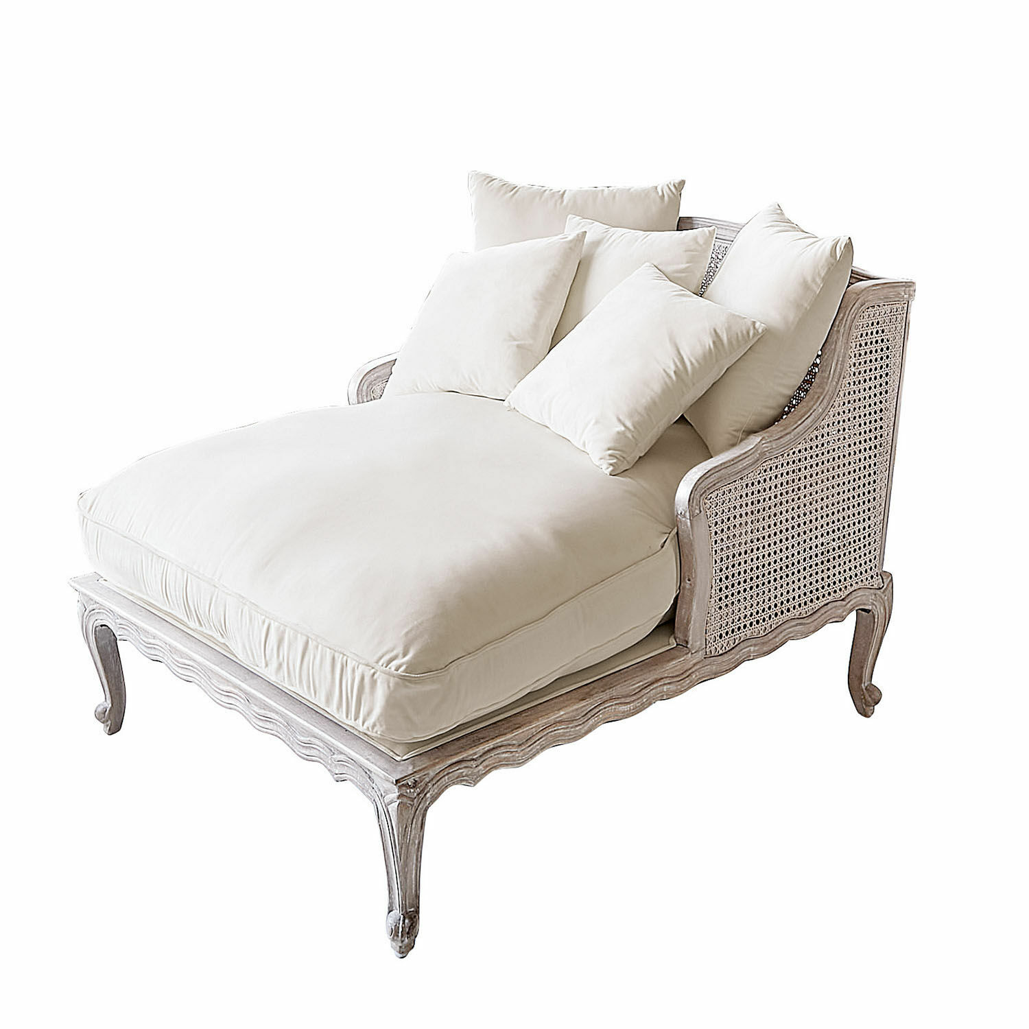 crema Chaiselongue crema de madera y tela con cojines suaves, mueble elegante para descanso