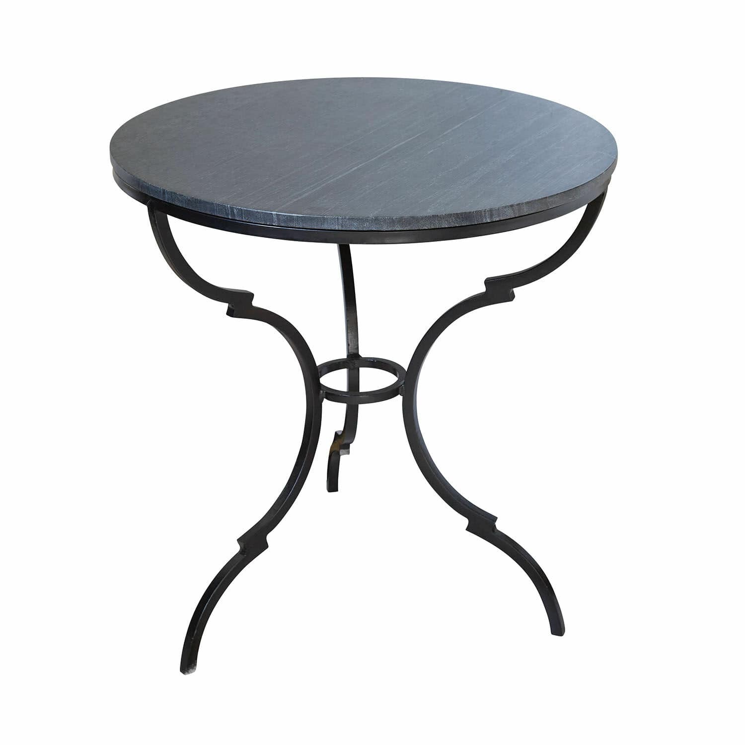 Mesa auxiliar Clairvelle Mesa redonda con superficie de piedra gris y estructura metálica negra, mueble elegante para salón
