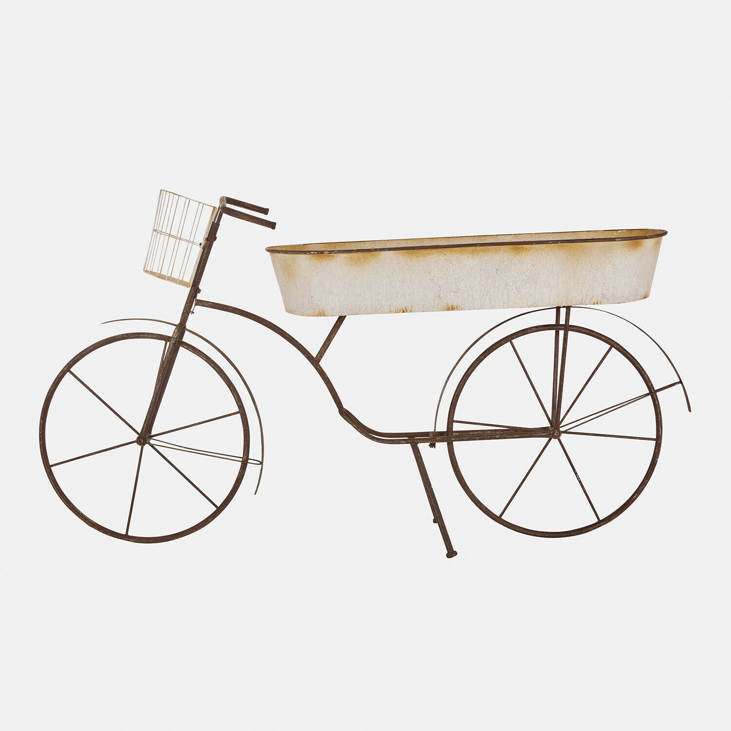Bicicleta para plantas Donnérie Bicicleta decorativa de metal con caja blanca envejecida en el centro, estilo rústico