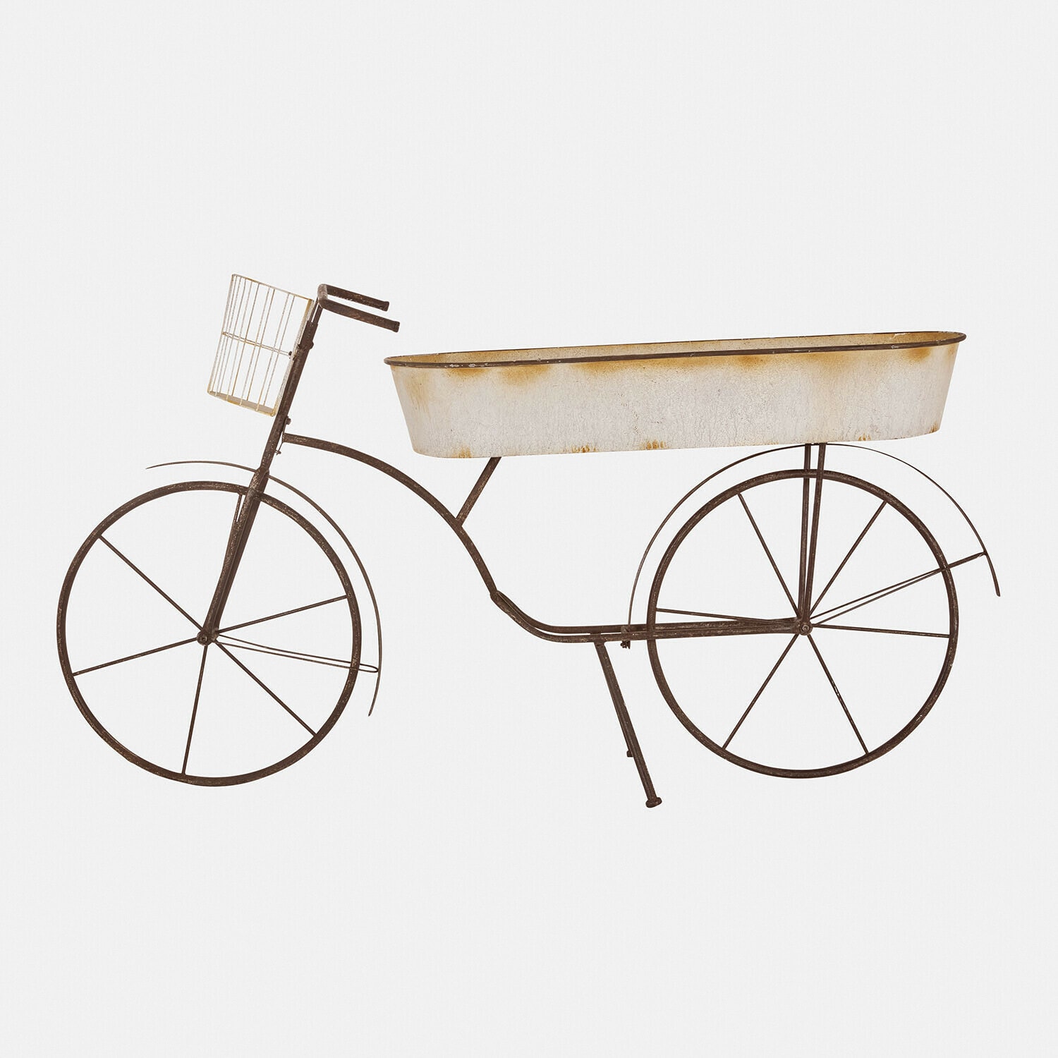 Bicicleta para plantas Donnérie Bicicleta decorativa de metal con caja blanca envejecida en el centro, estilo rústico