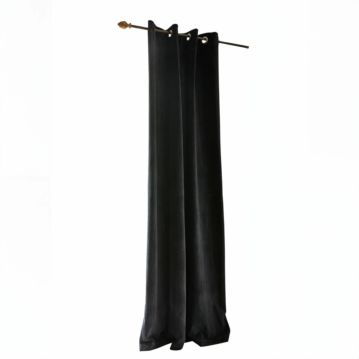 Cortina Miko Cortina negra de terciopelo con ojales metálicos en barra, decoración elegante para ventana
