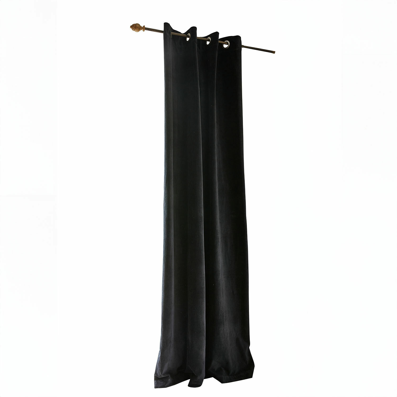 Cortina Miko Cortina negra de terciopelo con ojales metálicos en barra, decoración elegante para ventana