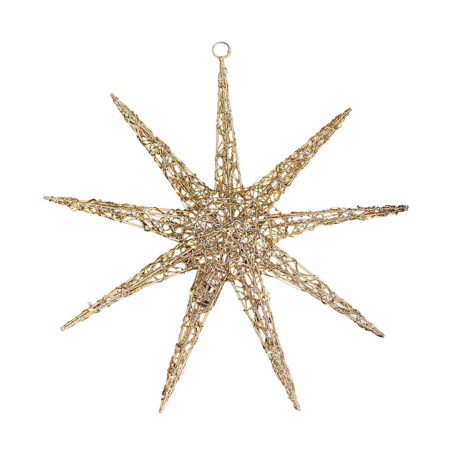 Estrella LED Olérico Estrella decorativa dorada de alambre para colgar, adorno navideño para interiores