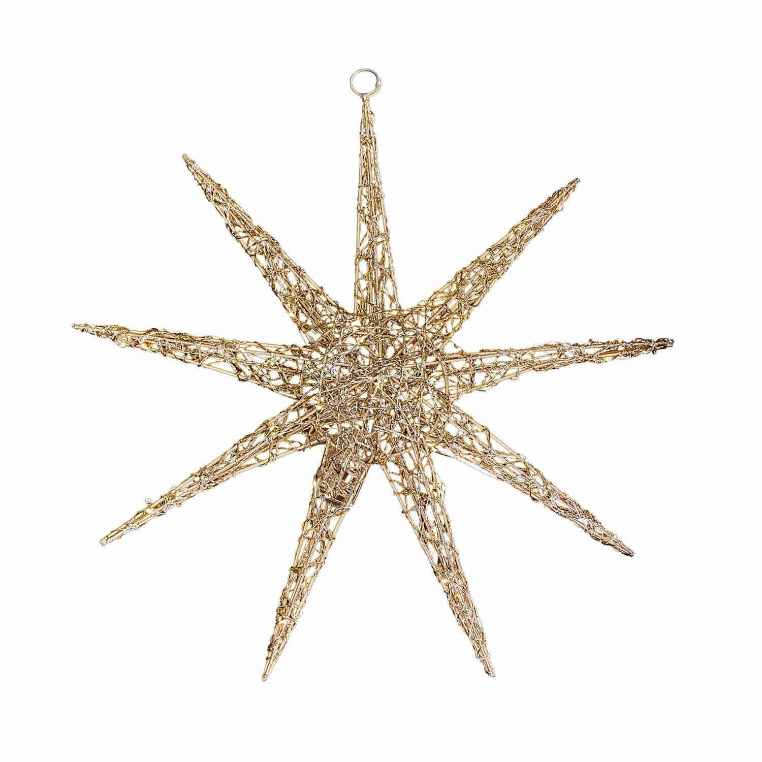 Estrella LED Olérico Estrella decorativa dorada de alambre para colgar, adorno navideño para interiores