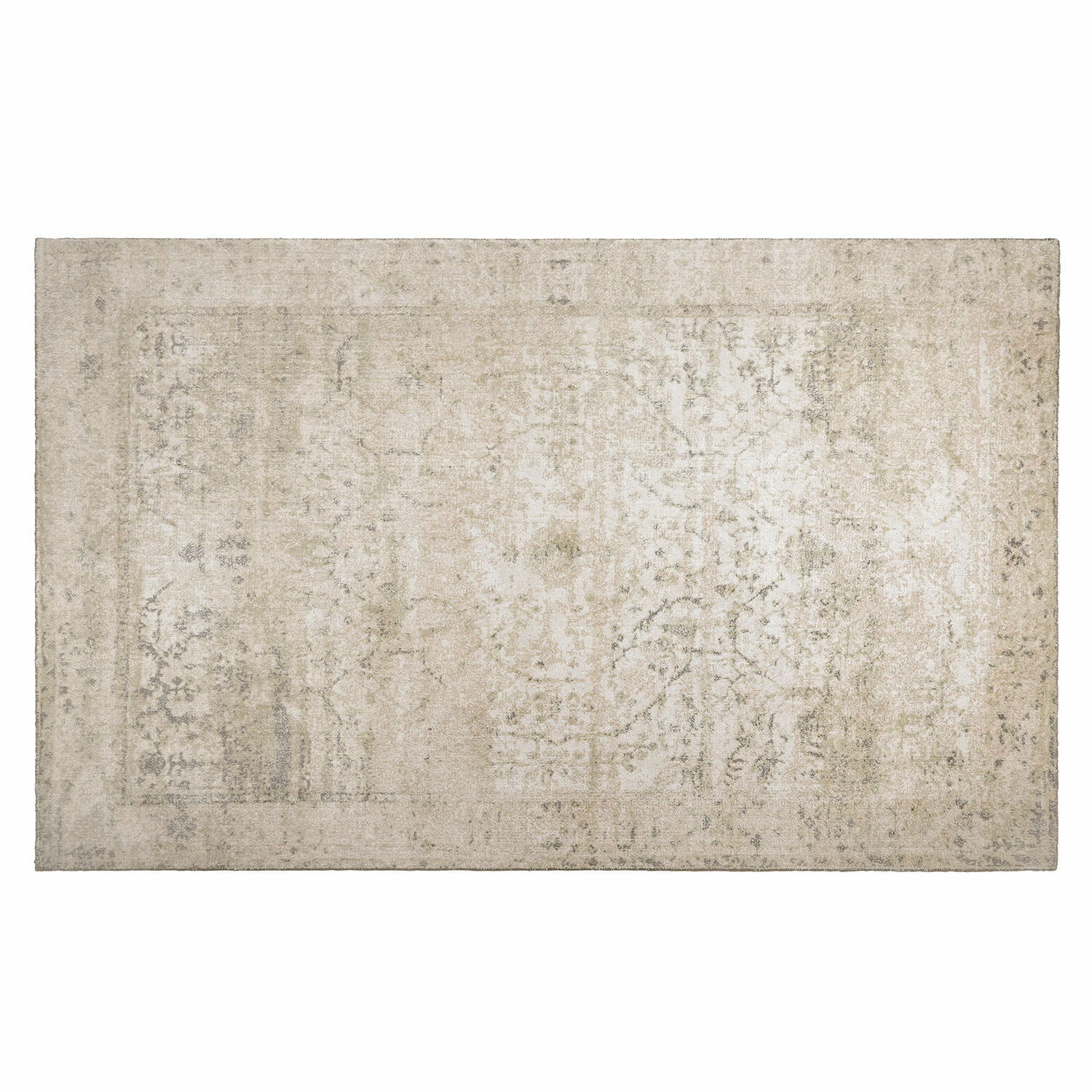 Alfombra beige con diseño vintage sutil, material suave, ideal para salón y decoración interior