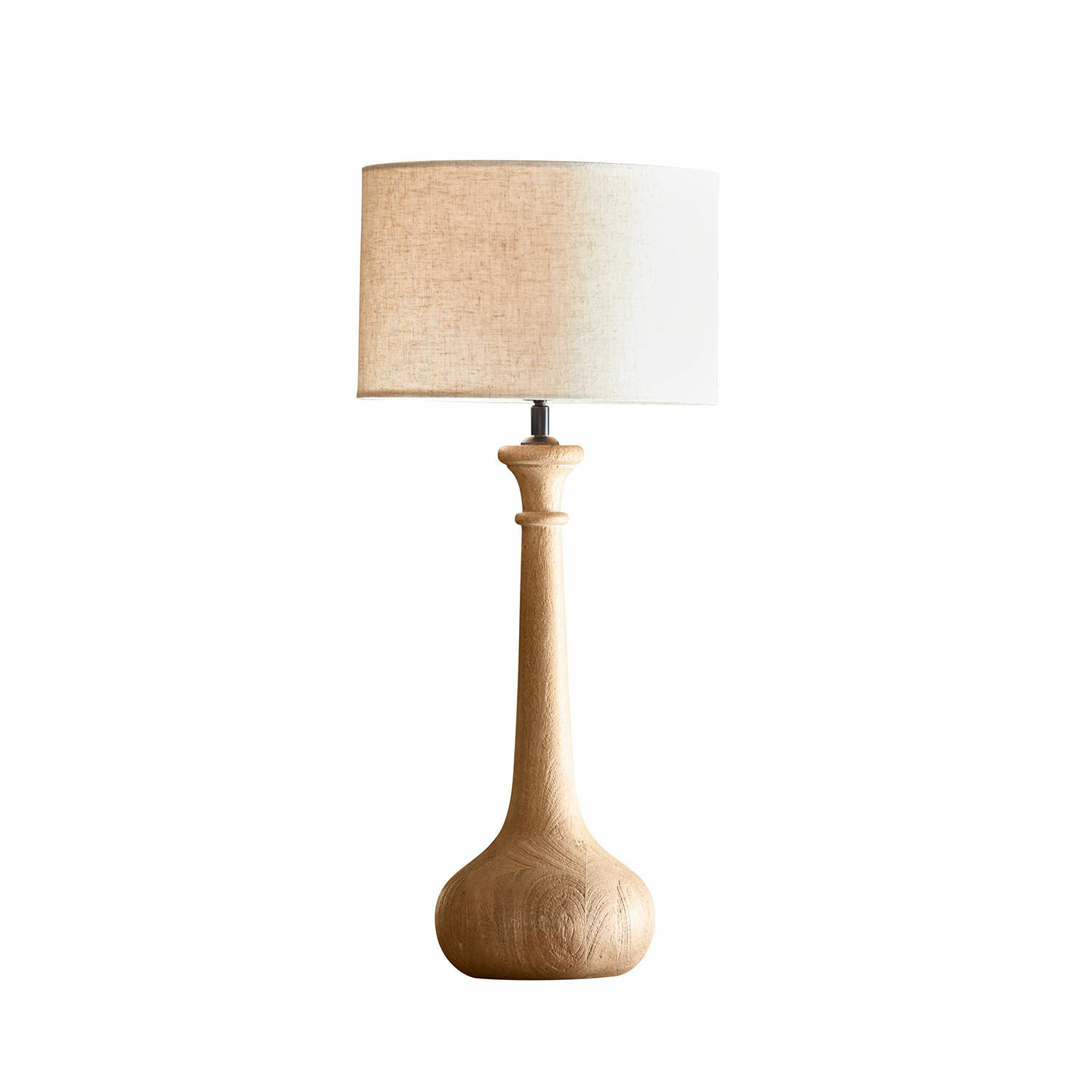 Lámpara de mesa con base de madera clara y pantalla beige, luz decorativa para interiores