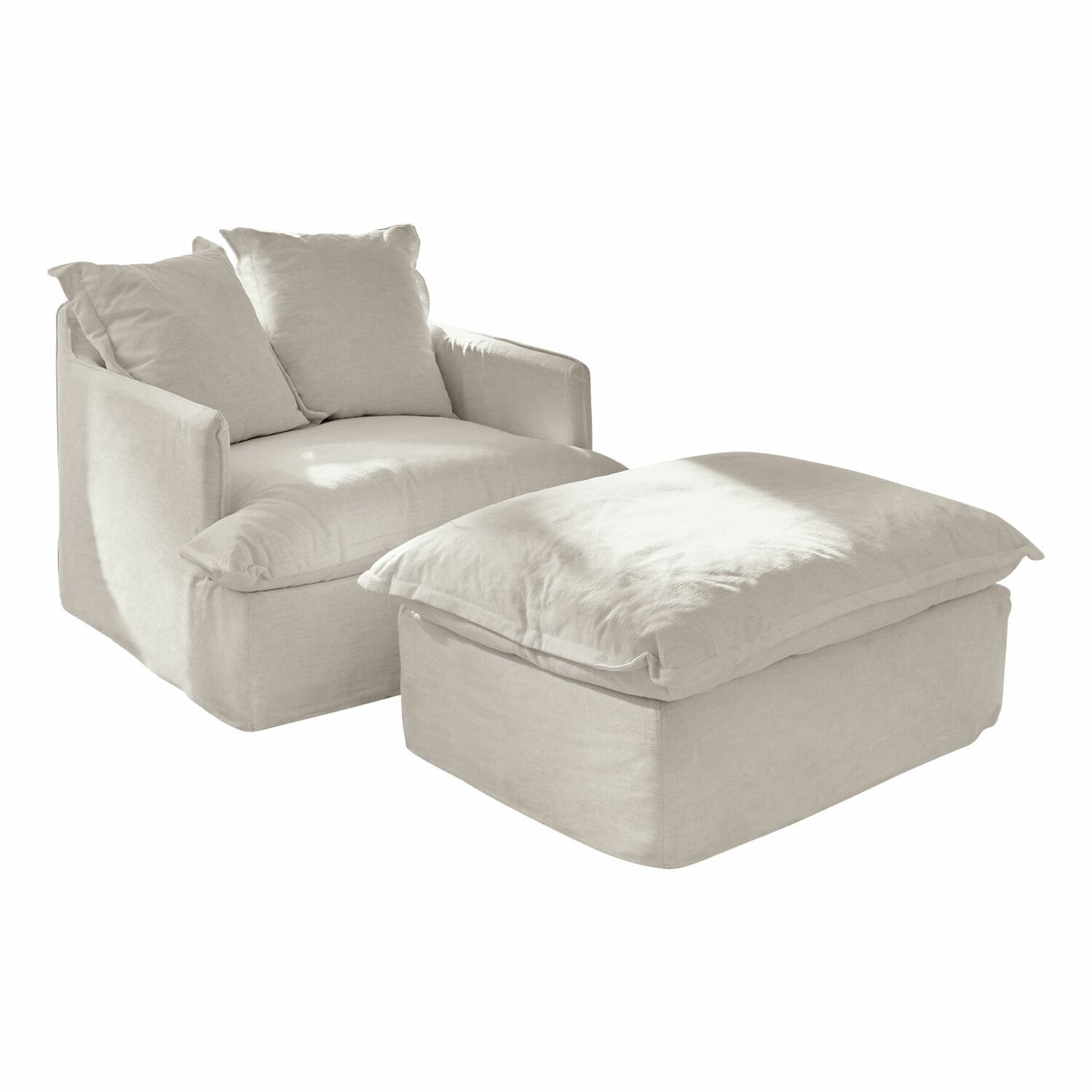 Sillón con reposapiés Avignon Sillón cómodo con reposapiés de lino beige claro, ideal para relajarse en la sala