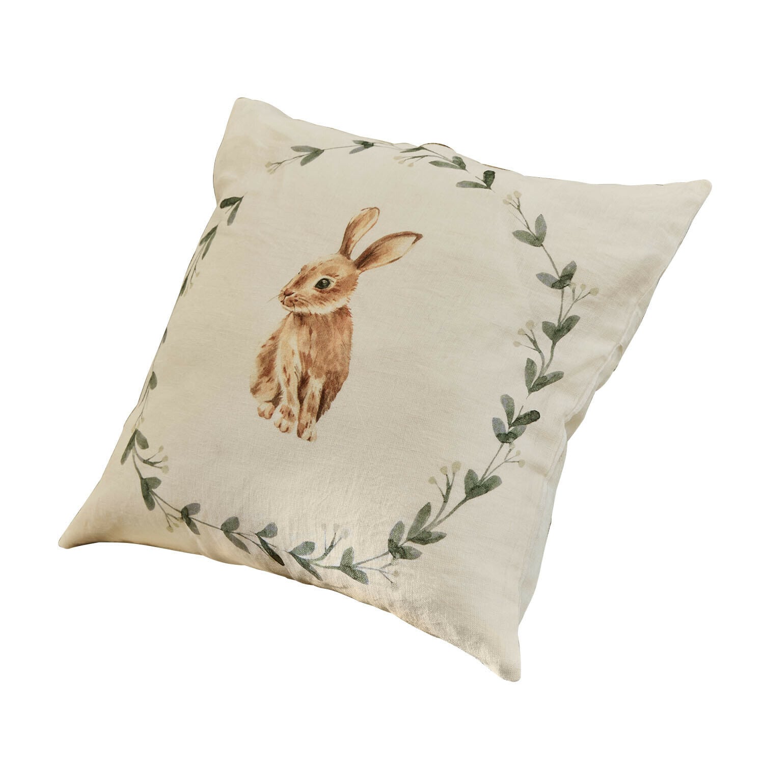 Funda de cojín Fuzzletop Cojín beige con dibujo de conejo marrón y hojas verdes, decoración acogedora para el hogar