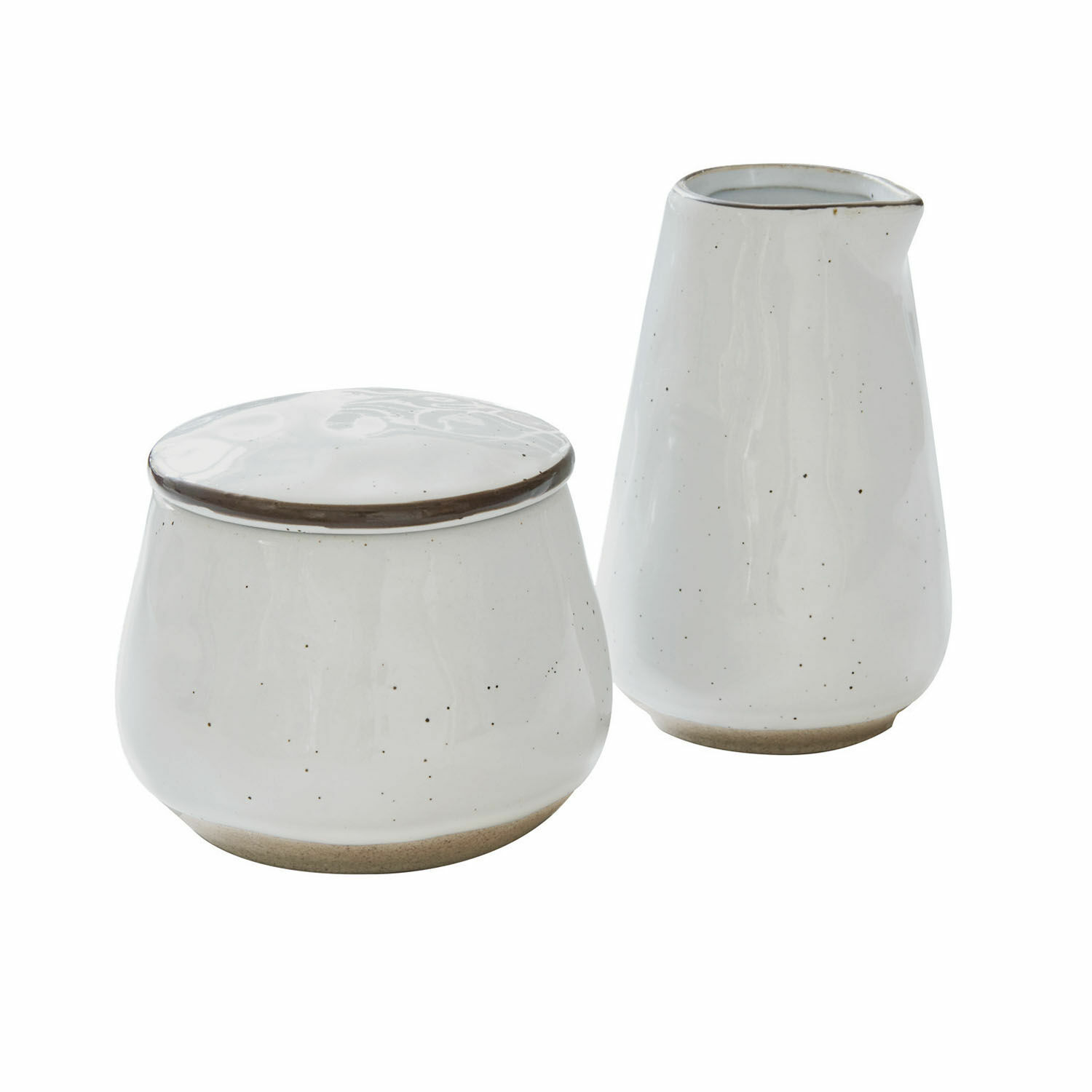 Juego blanco de cerámica azucarero y jarra de leche con base marrón natural para cocina