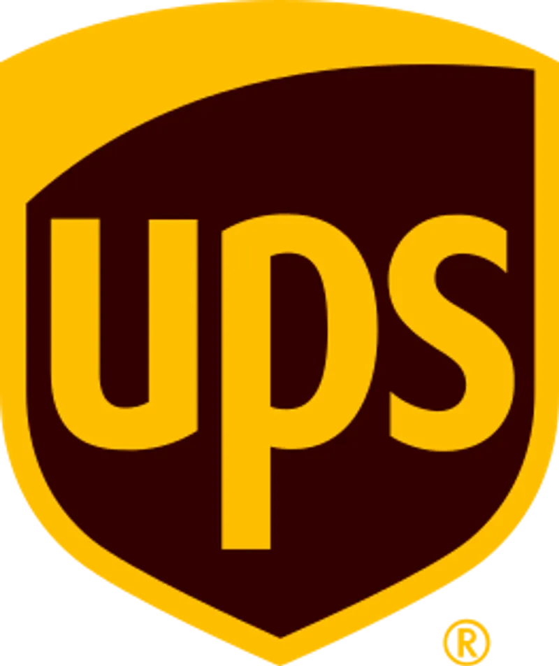 Logotipo de UPS en marrón y amarillo que representa servicios de mensajería y paquetería exprés