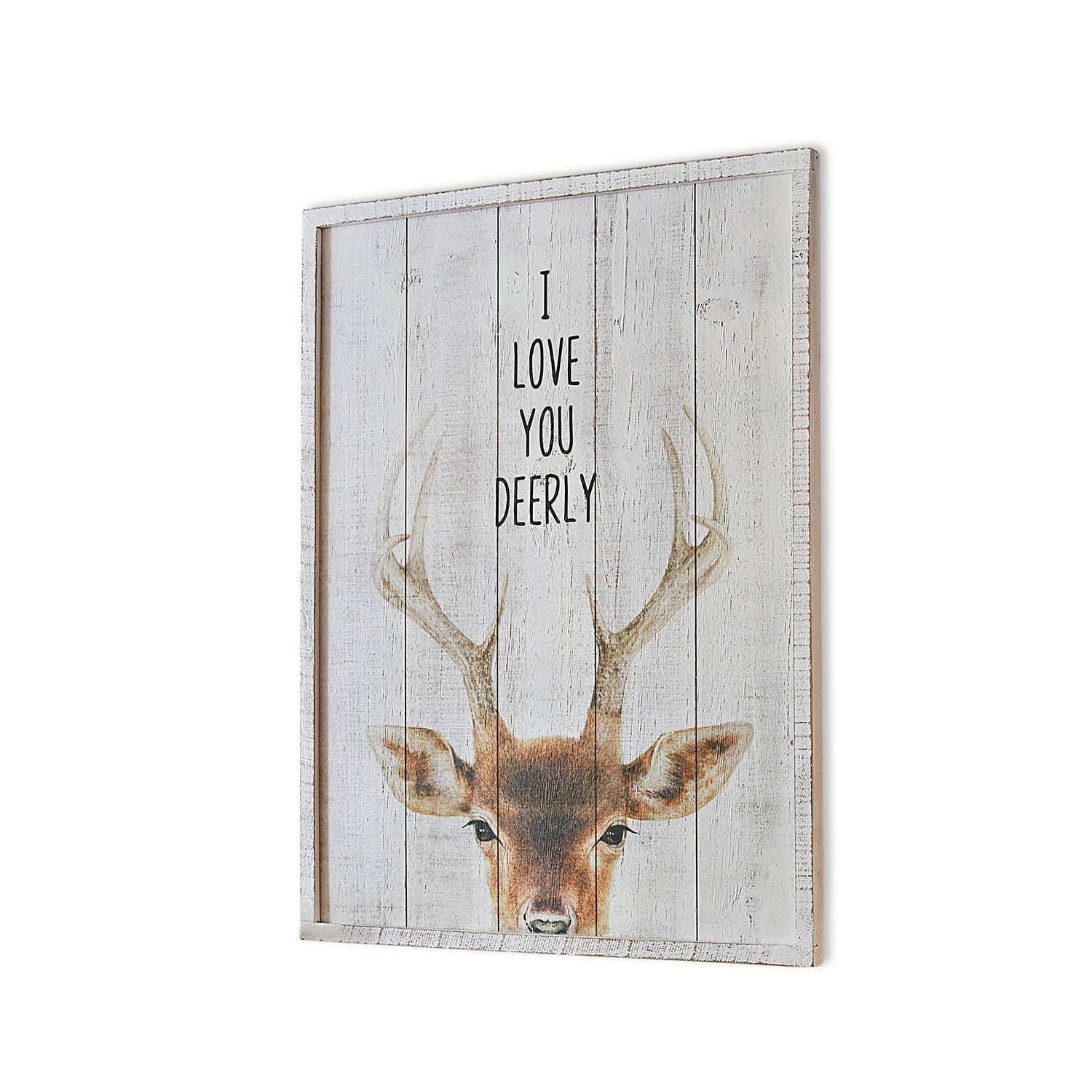Cuadro decorativo Savona Decoración de pared de madera con texto I love you deerly y cabeza de ciervo en colores naturales