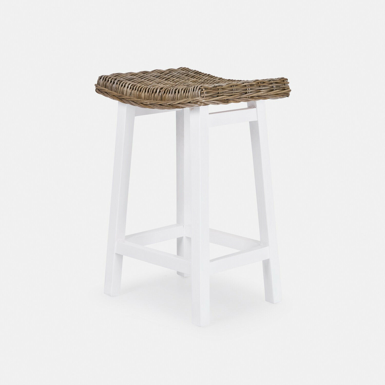 marrón/blanco Taburete Arovian de ratán marrón y madera blanca, ideal para interiores y exteriores