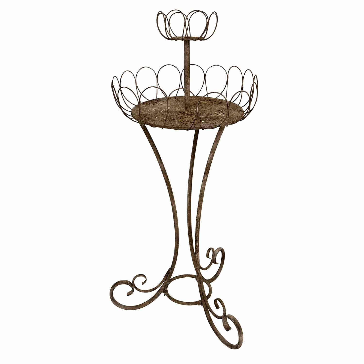 Soporte decorativo Mélissant Soporte para flores de metal marrón con elementos decorativos y dos niveles para macetas