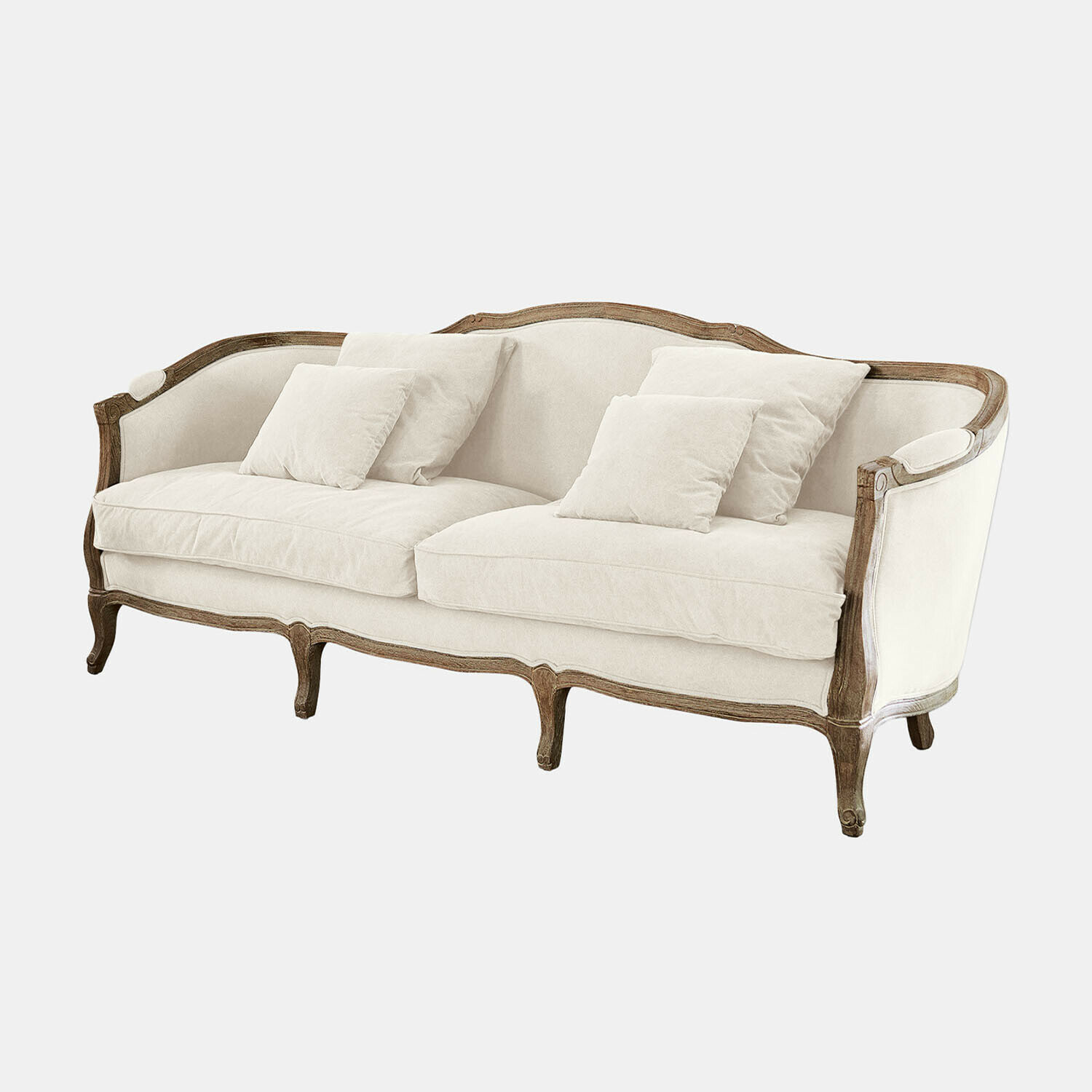 Sofa Monneville Sofá elegante con tapizado beige claro y marco de madera estilo vintage para salón