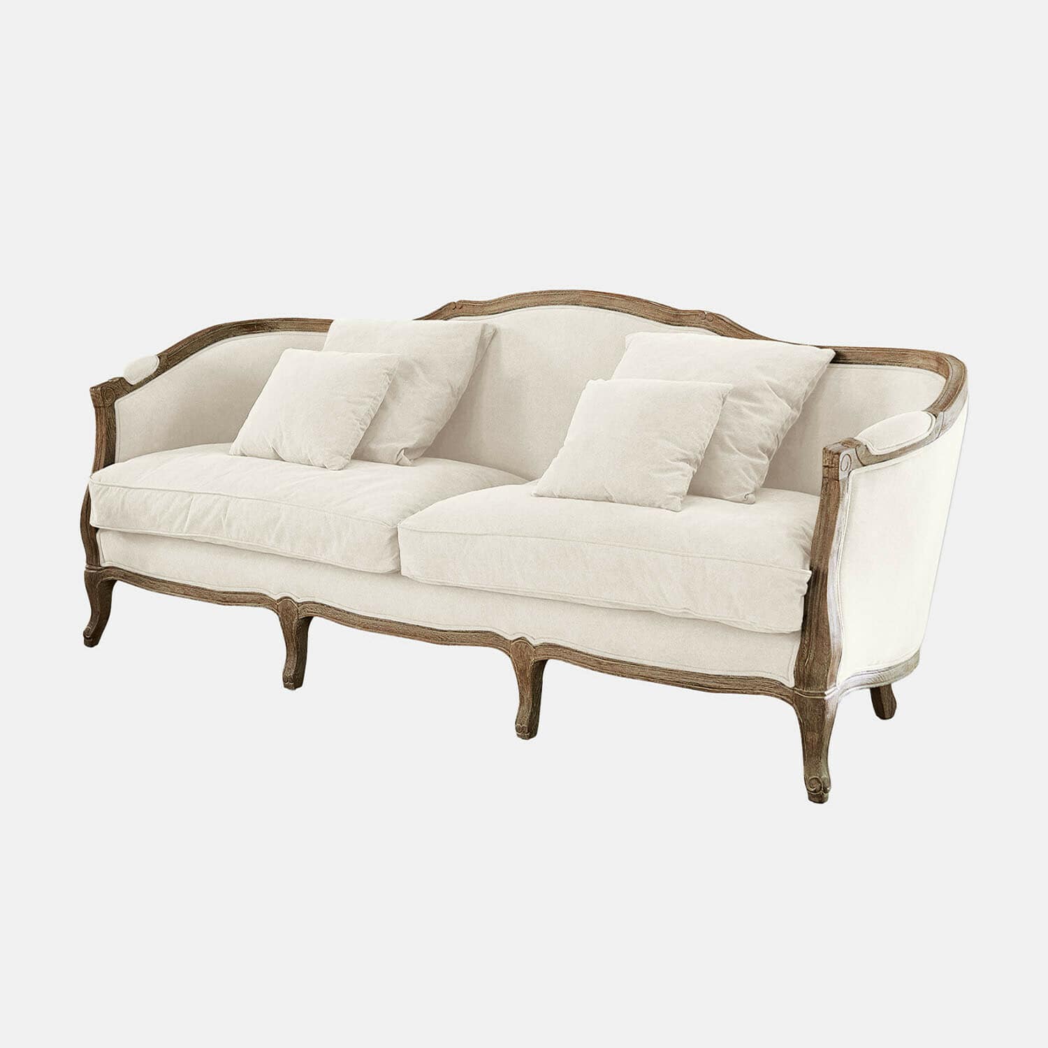 Sofa Monneville Sofá elegante con tapizado beige claro y marco de madera estilo vintage para salón