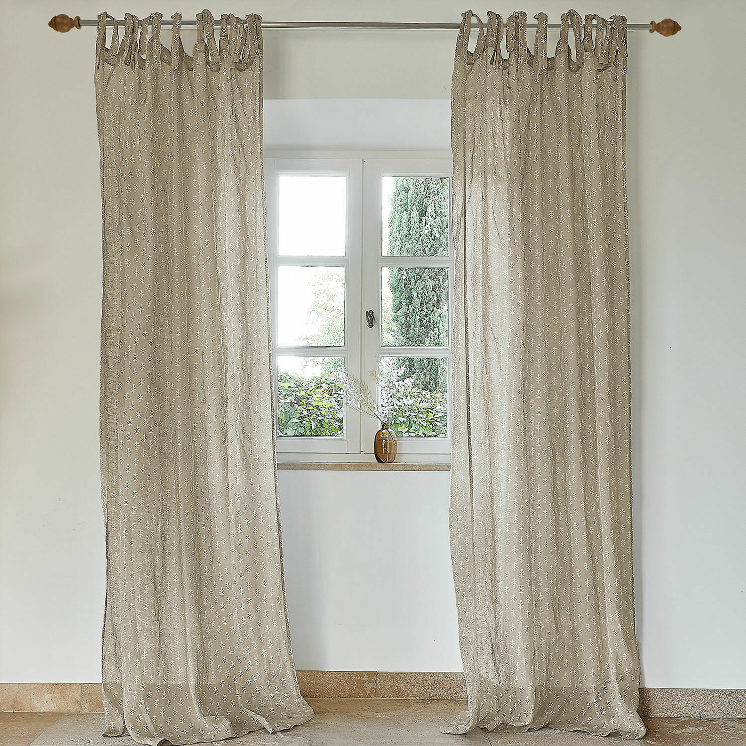 Cortina Xantelle Cortinas beige con patrón blanco de material natural, decoración elegante para ventana de salón