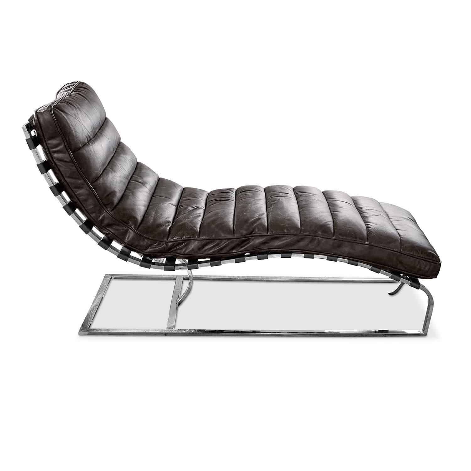 Tumbona Van Buren de cuero negro y acero plateado, mueble cómodo para relajarse