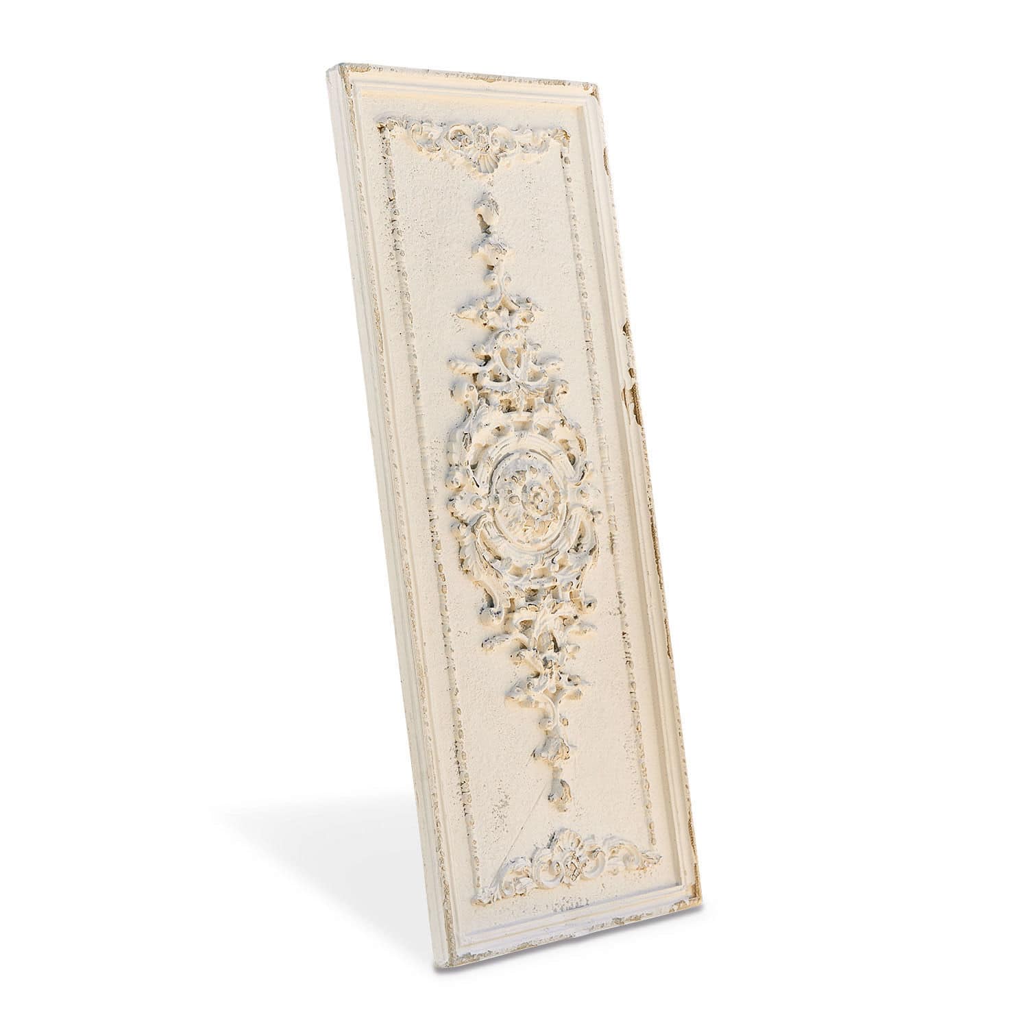 Panel decorativo Corsy Panel decorativo de madera blanca envejecida con ornamento vintage para pared