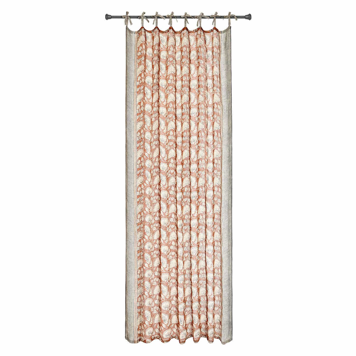 Cortina Lemisto Cortina decorativa de algodón en beige y óxido con diseño floral y lazos para colgar