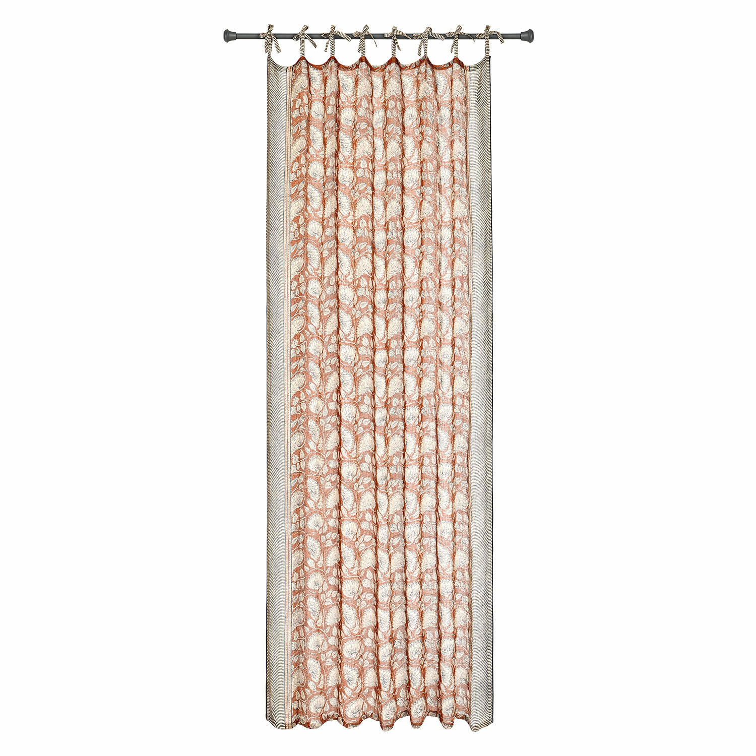 Cortina Lemisto Cortina decorativa de algodón en beige y óxido con diseño floral y lazos para colgar