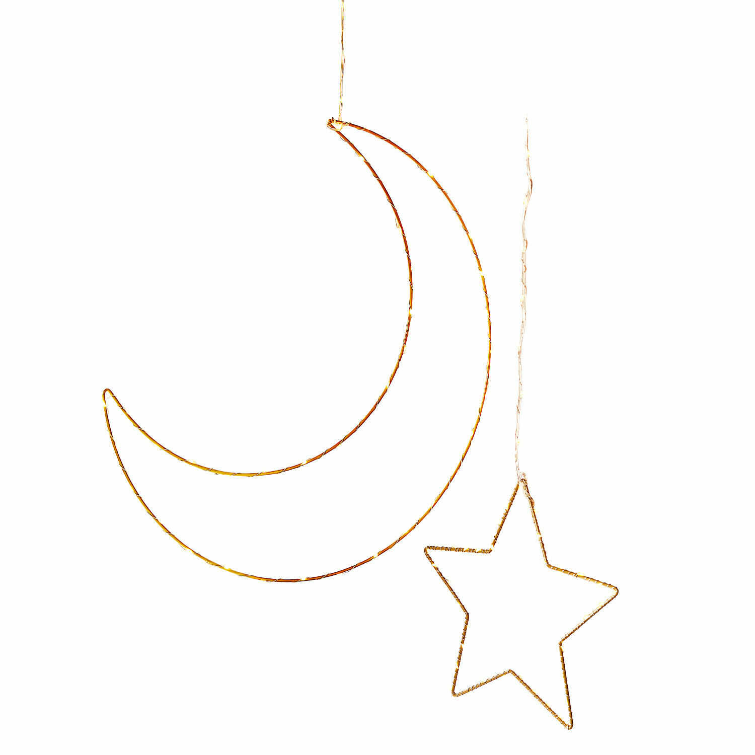 Juego de 2 luces LED decorativas Padden Luces decorativas colgantes en forma de luna y estrella con luz LED cálida