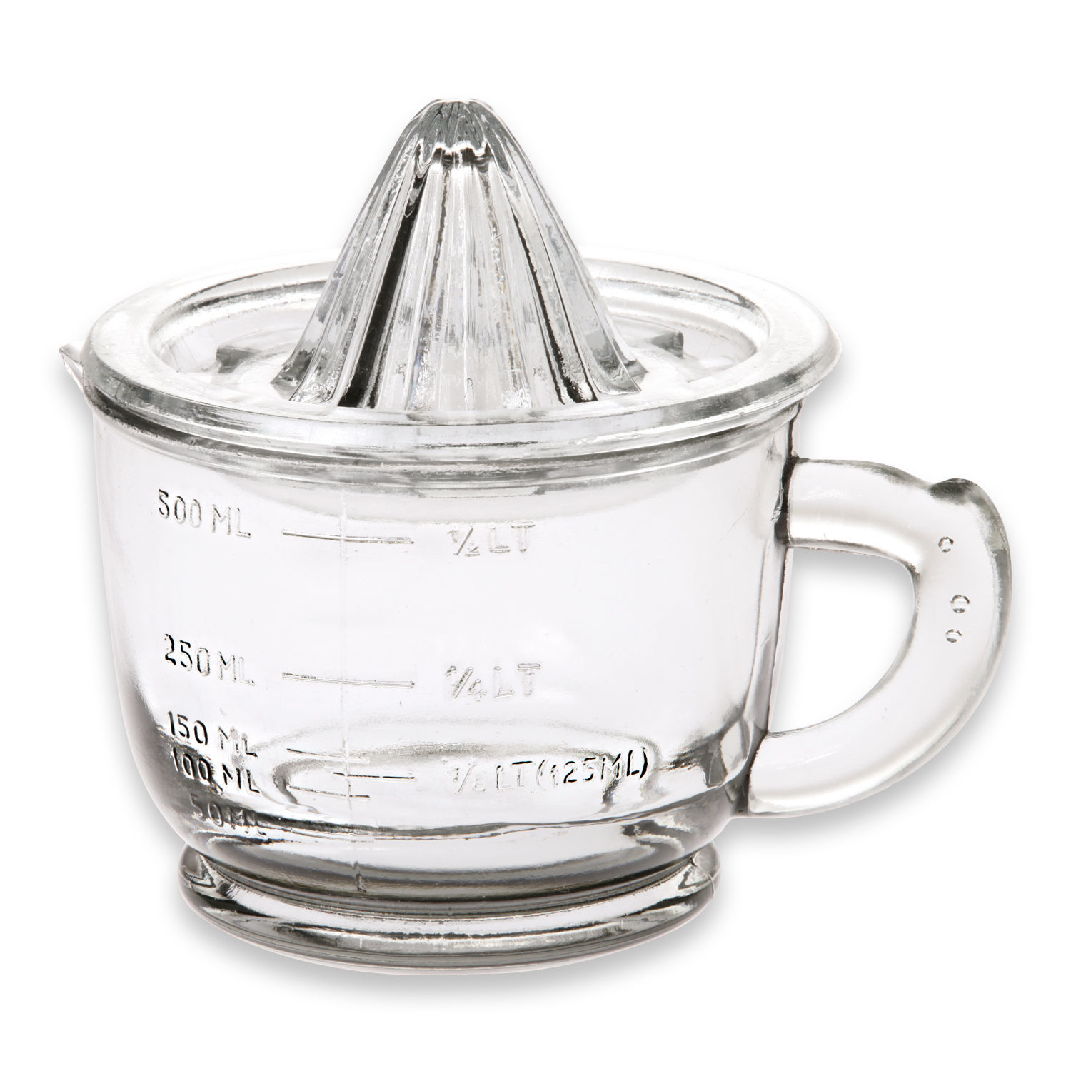 Exprimidor de limones Cindy Exprimidor de cítricos de vidrio transparente con medidor hasta 500 ml, herramienta de cocina práctica