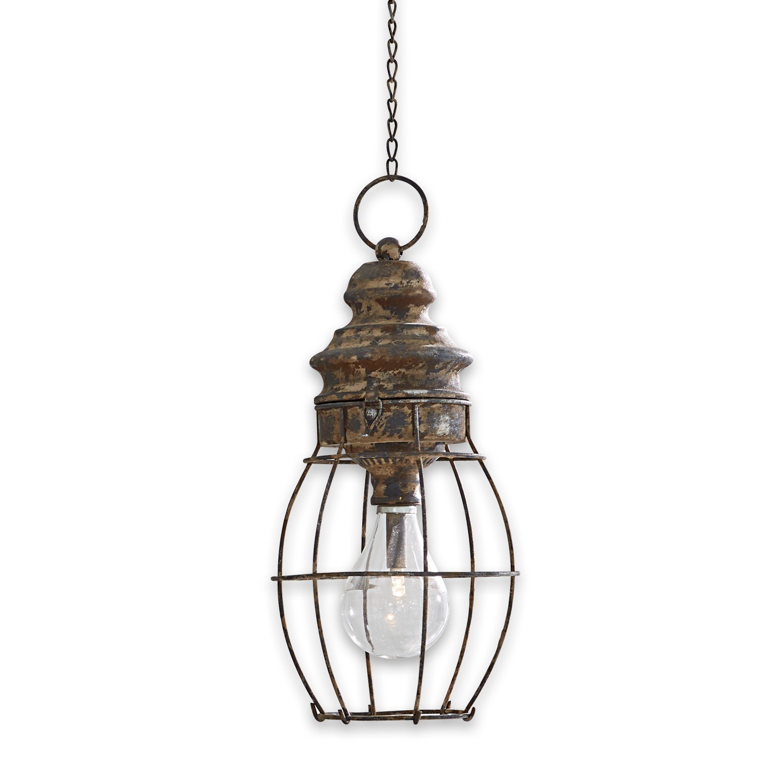 Farolillo LED Hemsboro Lámpara colgante de metal envejecido con jaula decorativa, estilo industrial vintage