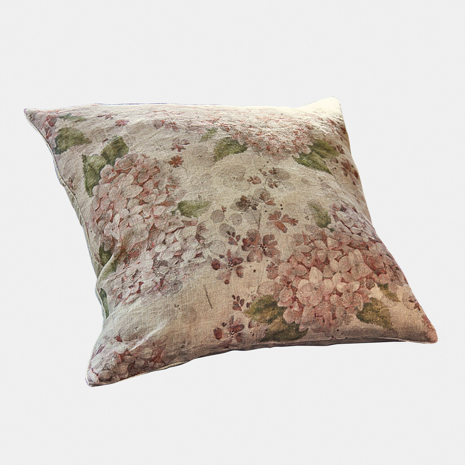 Funda de cojín Amélorie Cojín decorativo de lino con diseño floral en tonos rosas y verdes, suave y elegante