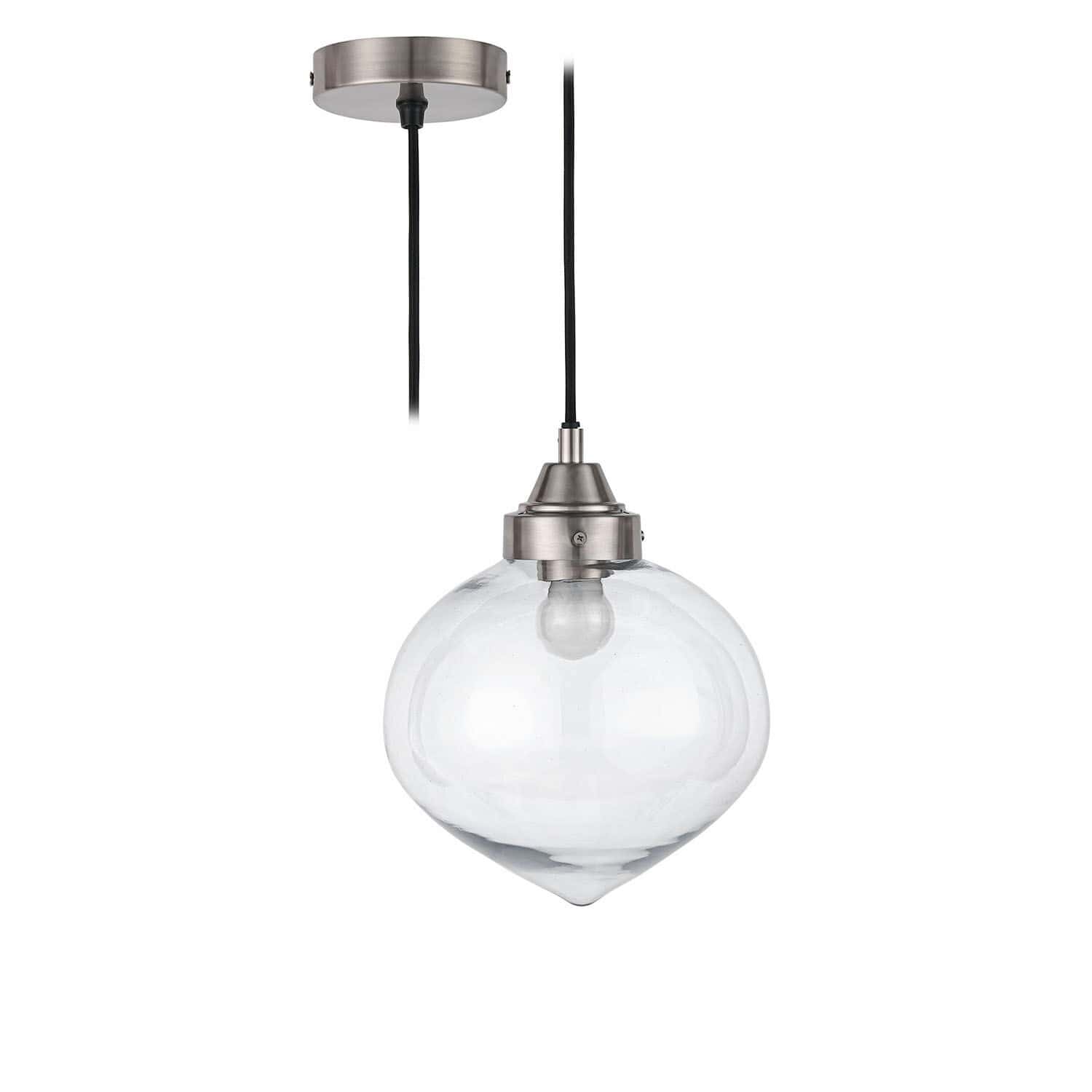 Lámpara colgante Lunariello Lámpara colgante de vidrio con soporte metálico niquelado y cable negro para iluminación interior