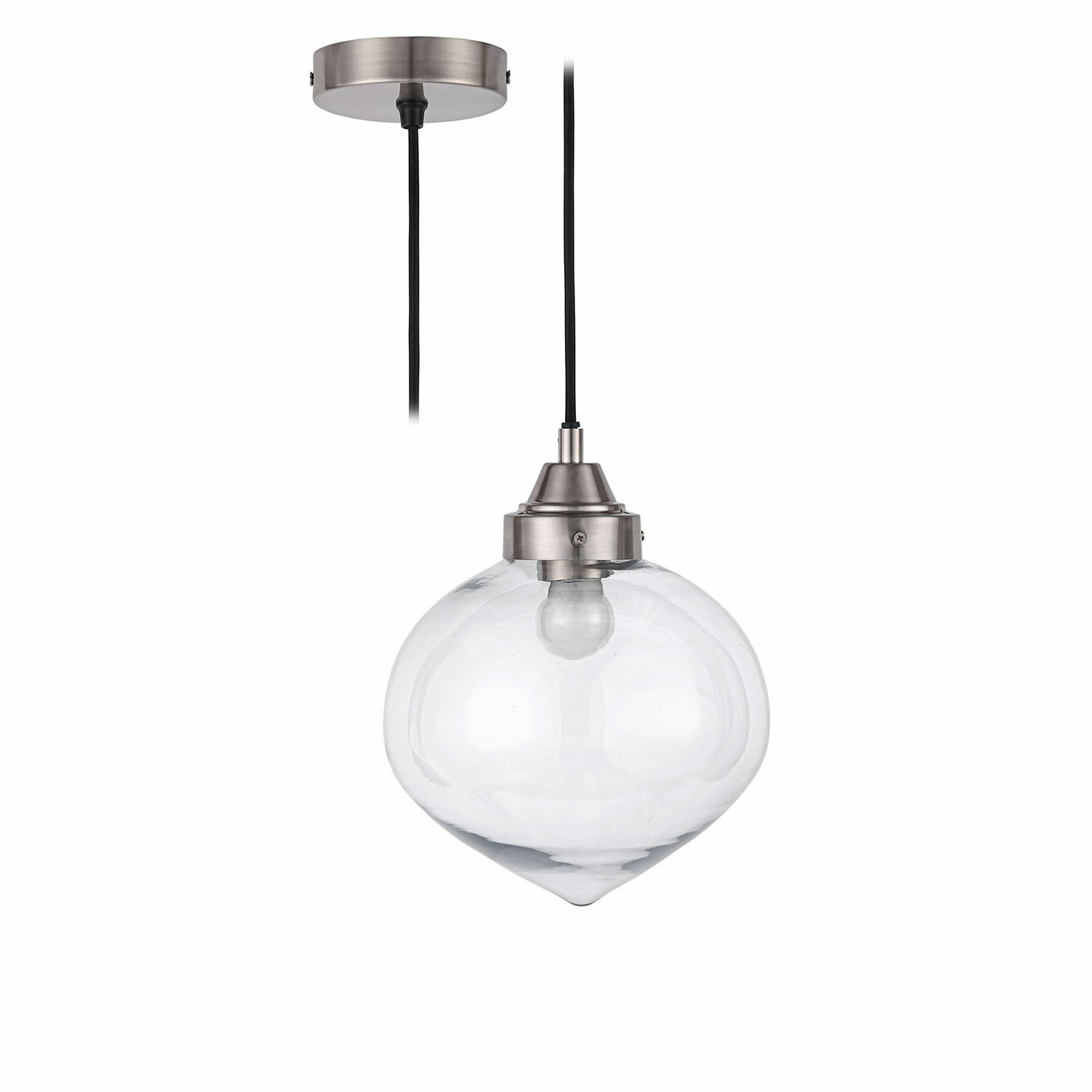 Lámpara colgante Lunariello Lámpara colgante de vidrio con soporte metálico niquelado y cable negro para iluminación interior