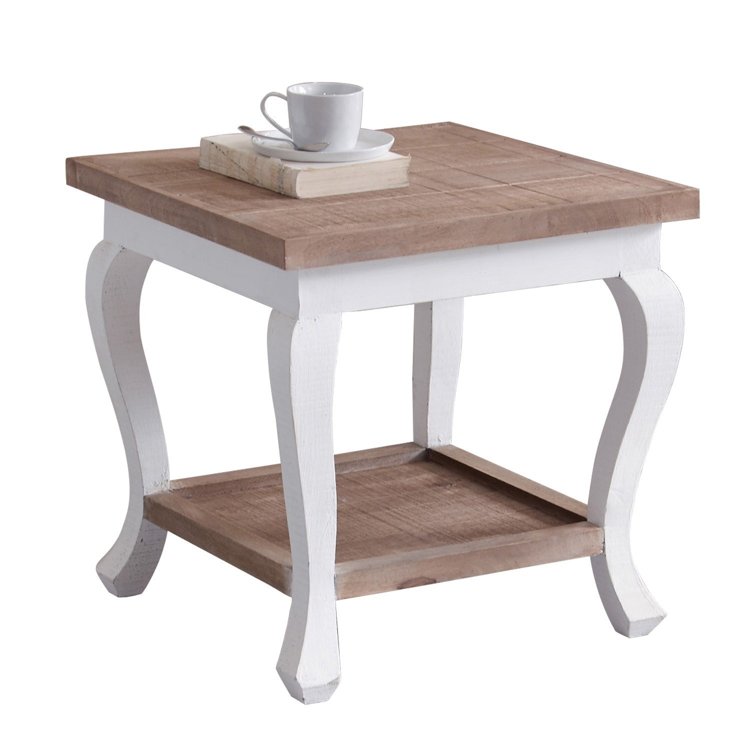 Mesa de centro Riverside Mesa de centro cuadrada de madera en tonos naturales y blancos con estante inferior