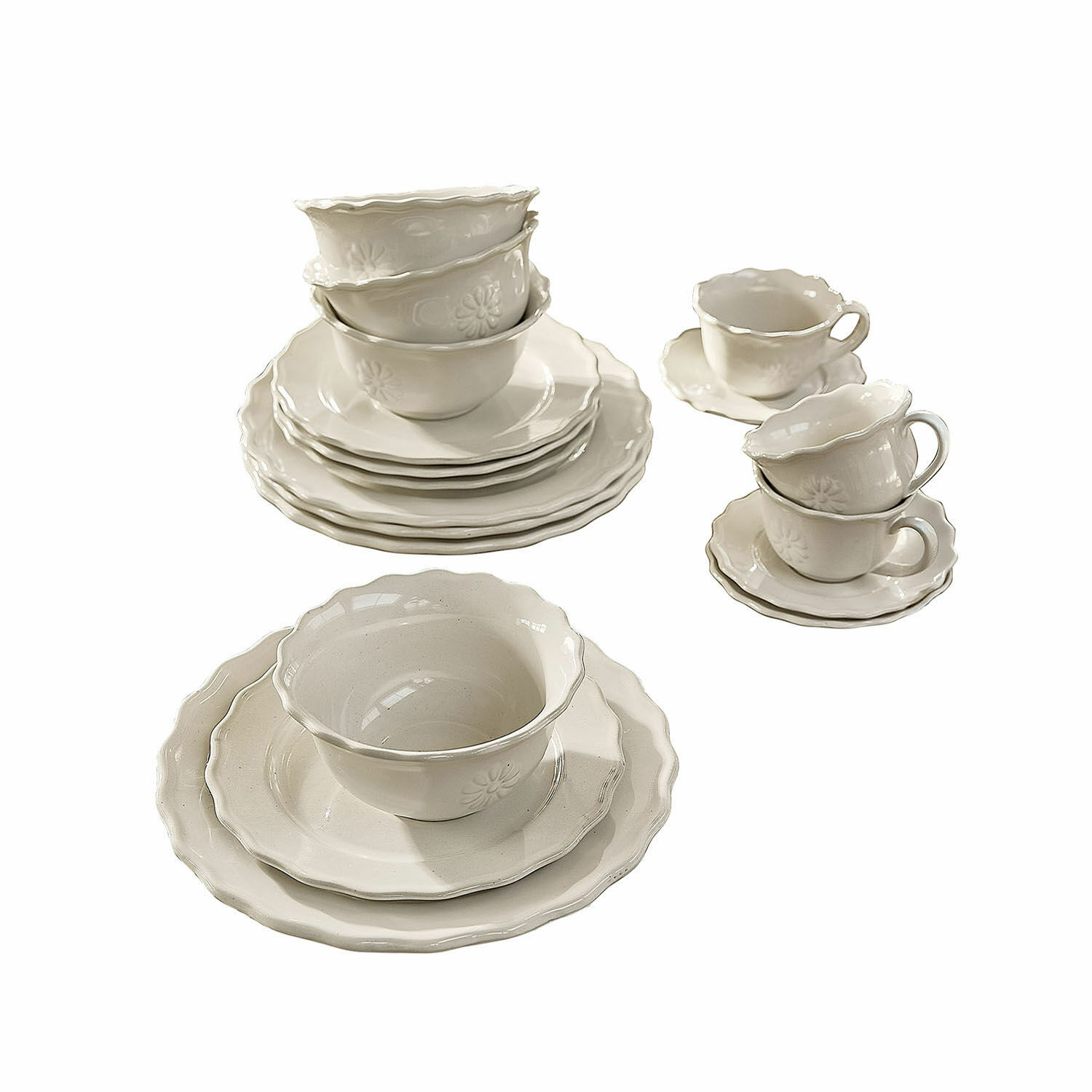 Set de 30 piezas de vajilla Mallevesse Juego de vajilla de cerámica blanca con cuencos y tazas con delicado diseño floral