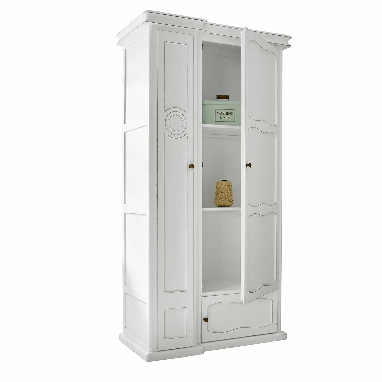 Armario Garlinet Armario de madera blanco con puertas abiertas y estantes, mueble de almacenamiento para el hogar