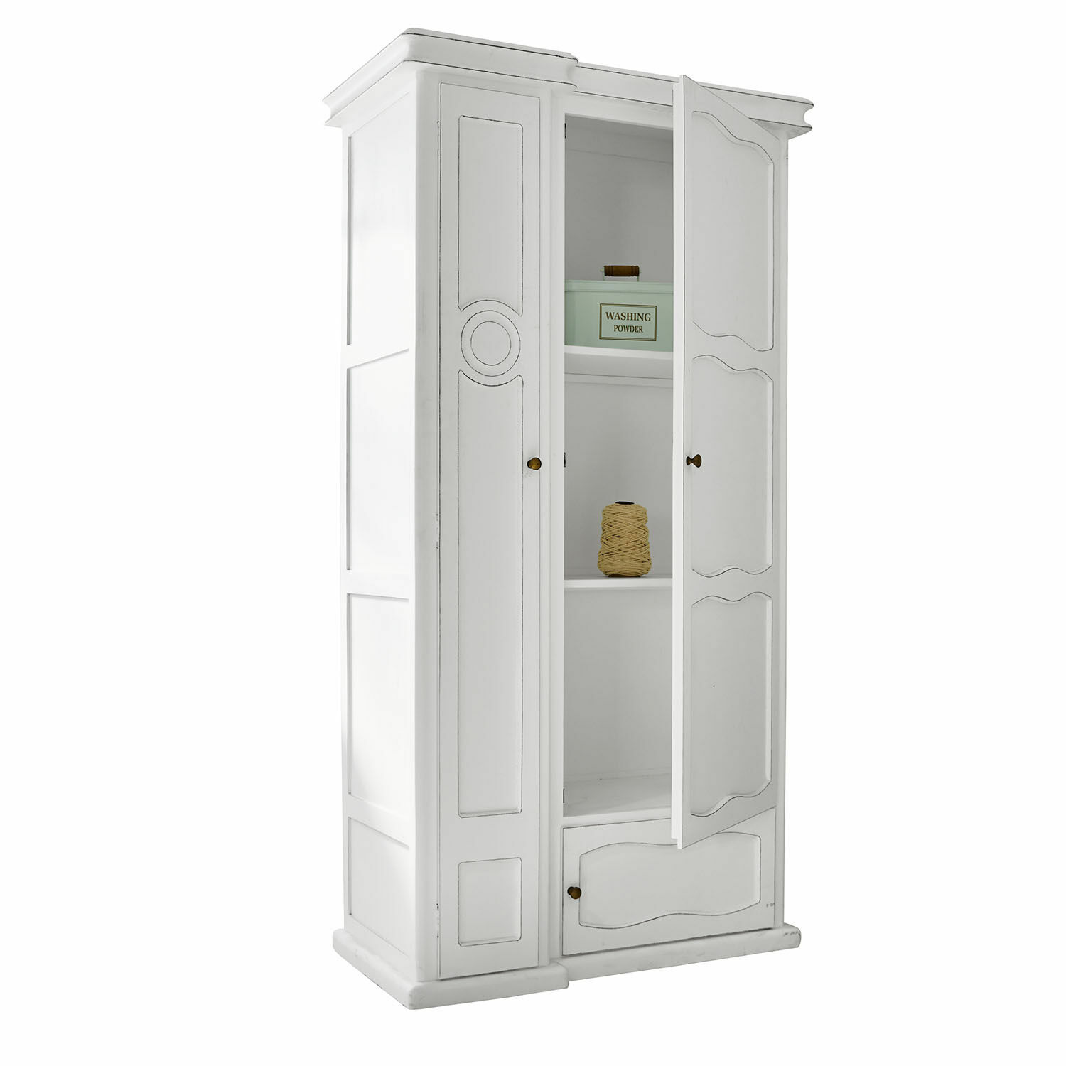 Armario Garlinet Armario de madera blanco con puertas abiertas y estantes, mueble de almacenamiento para el hogar
