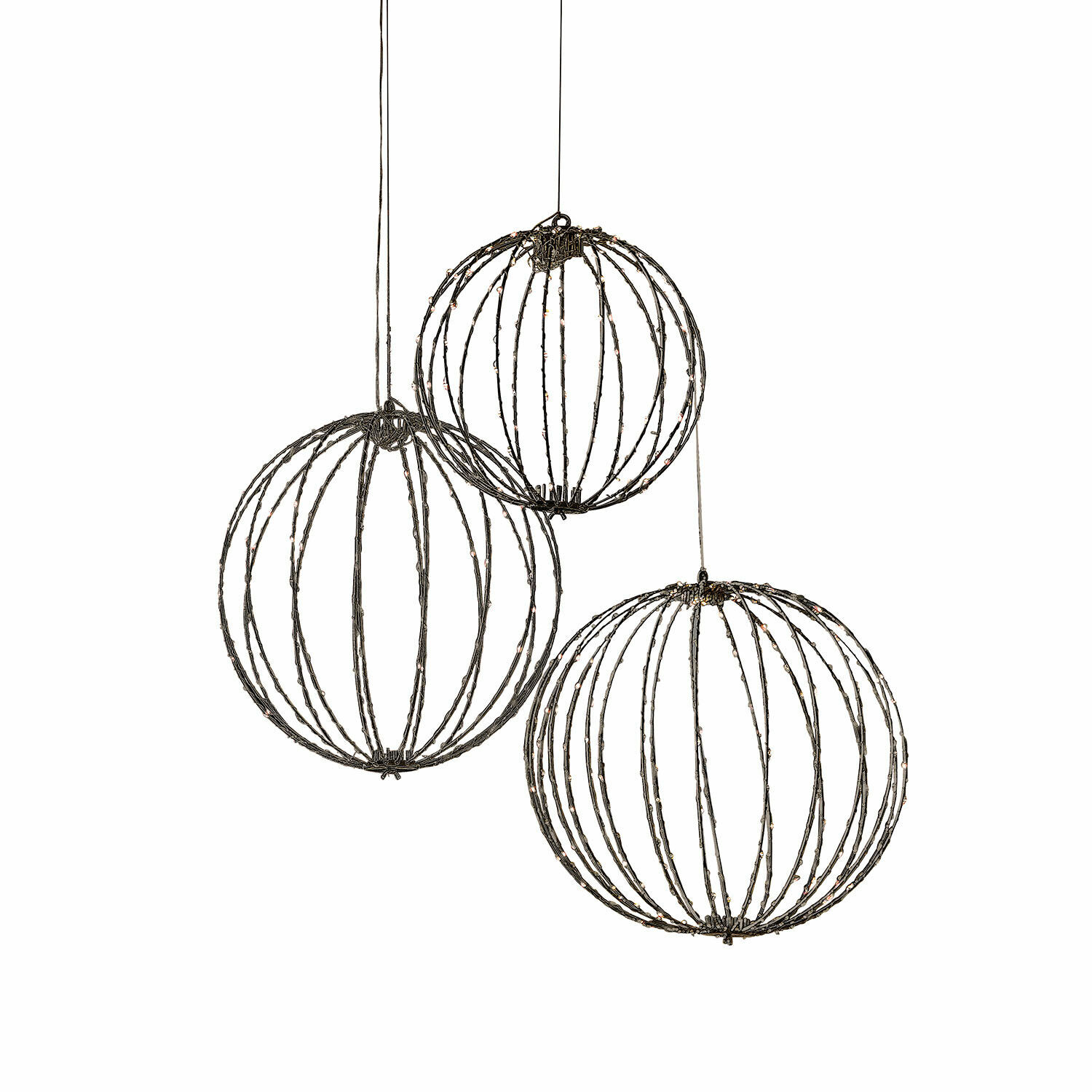 negro Conjunto de 3 bolas LED negras con estructura metálica, decoración luminosa para interiores y exteriores