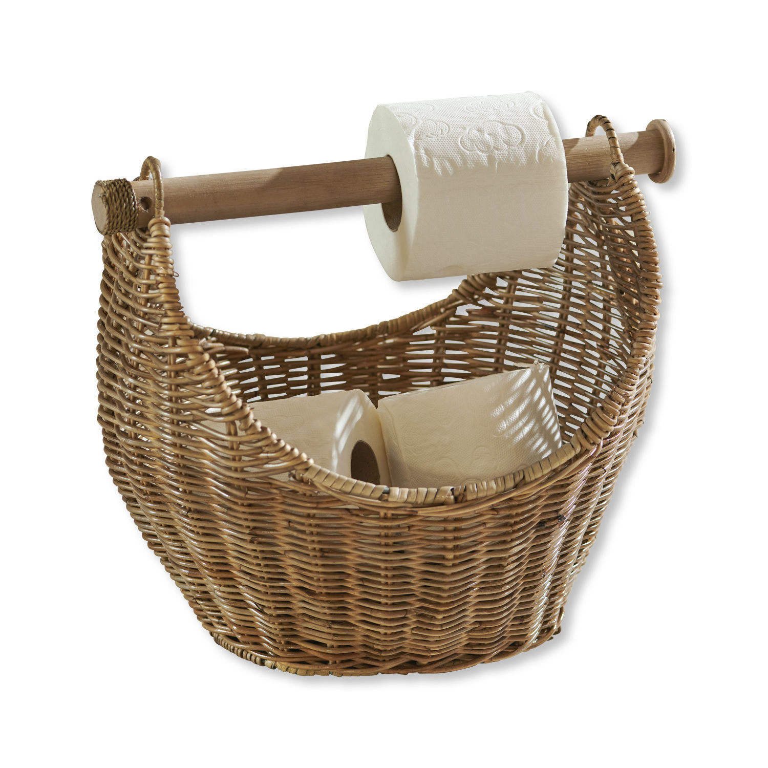Portarrollos de papel higiénico Liope Cesta de ratán natural con soporte para papel higiénico y rollos adicionales