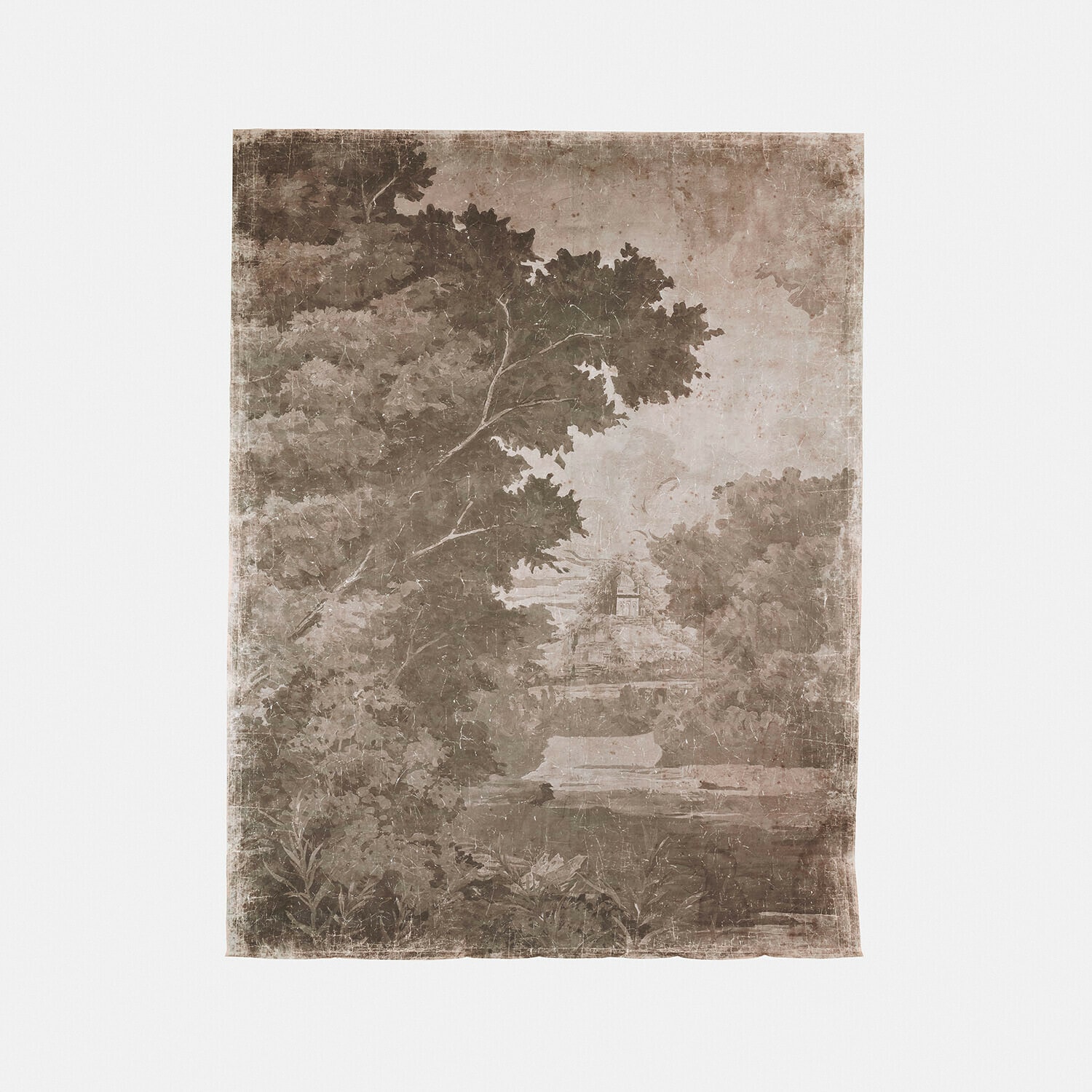 Cuadro decorativo con paisaje en tonos marrones y verdes, decoración vintage para interiores