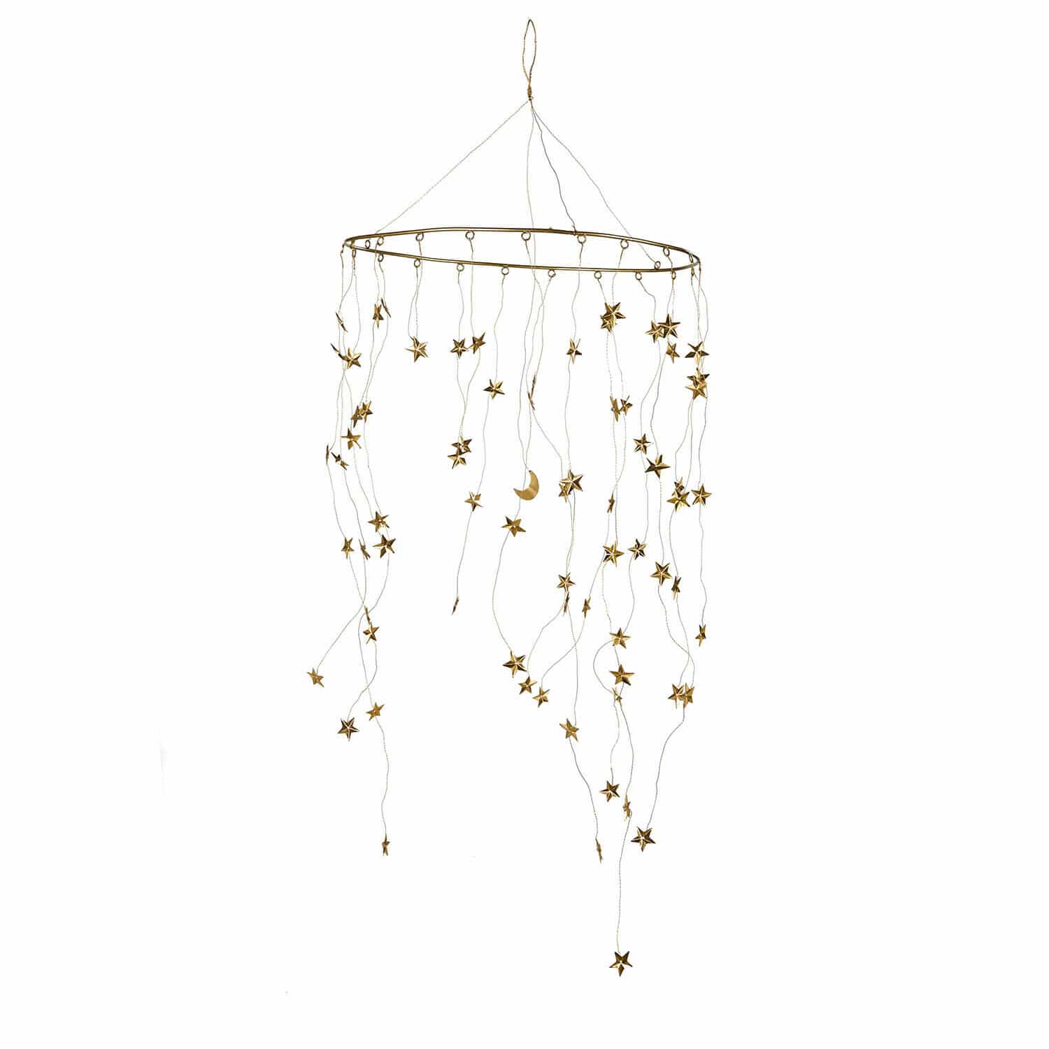 Móvil Starwhisper Móvil decorativo colgante de metal dorado con estrellas y luna, adorno delicado para interiores