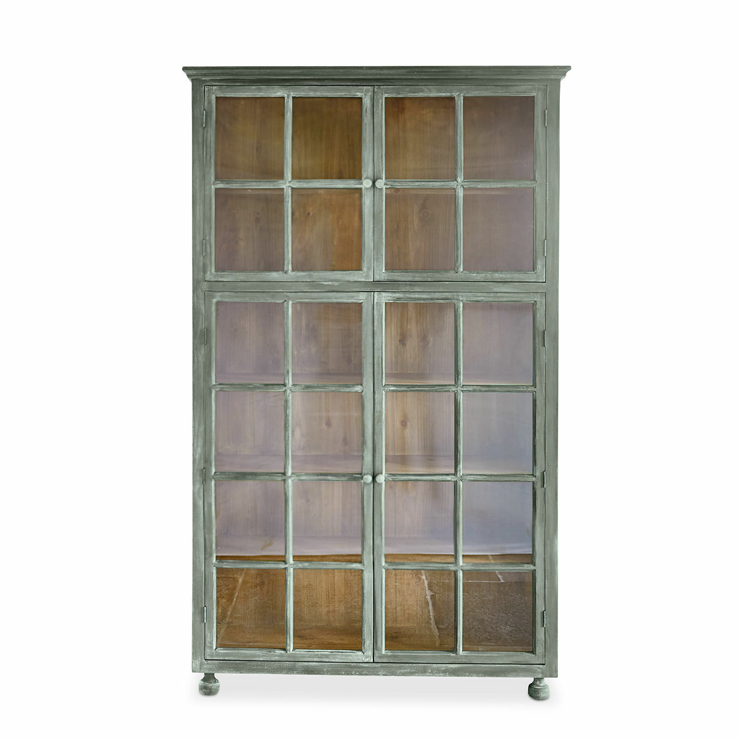 verde antiguo Armario Bellac de madera en verde antiguo con puertas de cristal y estantes para almacenamiento