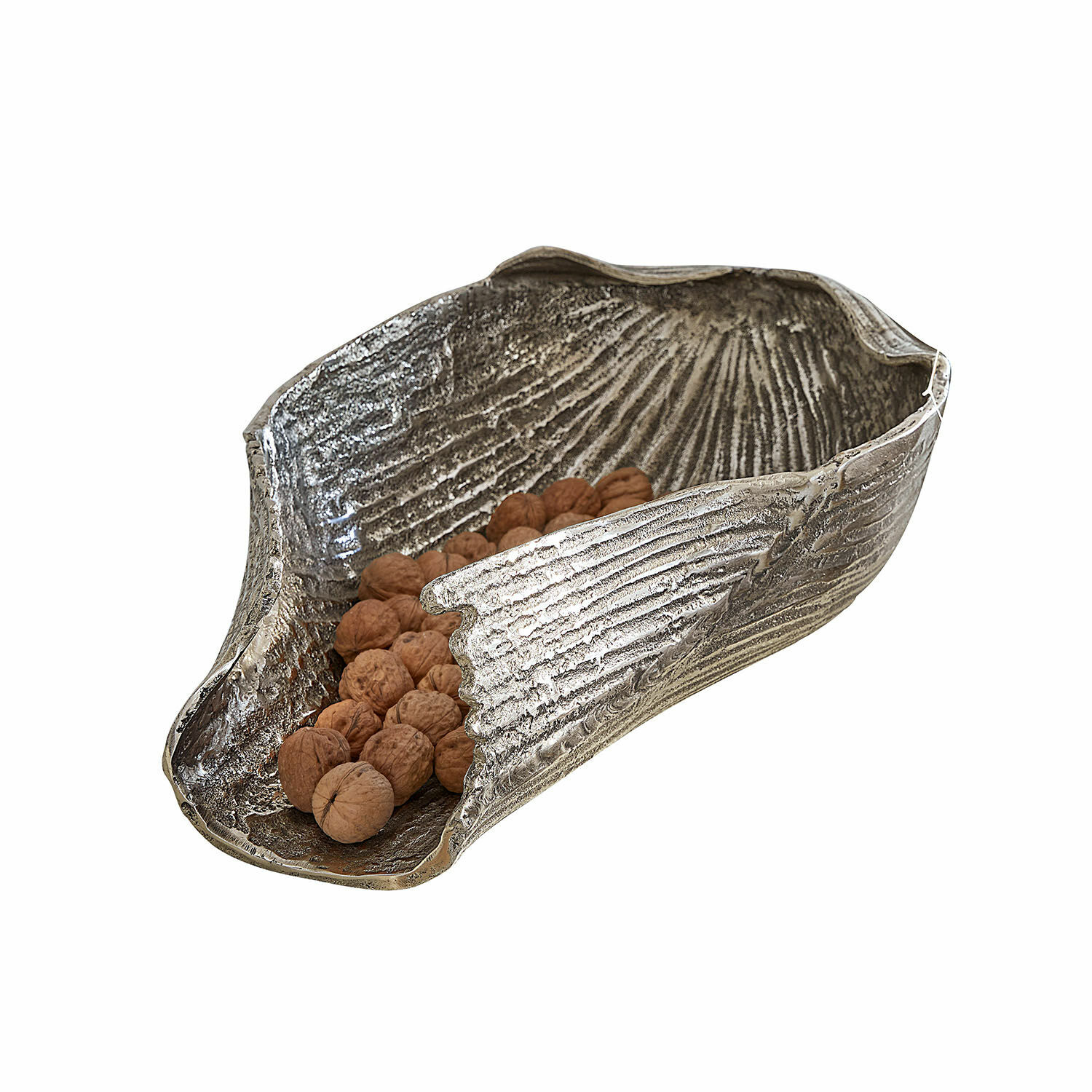 Cuenco Bellefin Cuenco decorativo de metal plateado con nueces, adorno elegante para mesa y almacenamiento