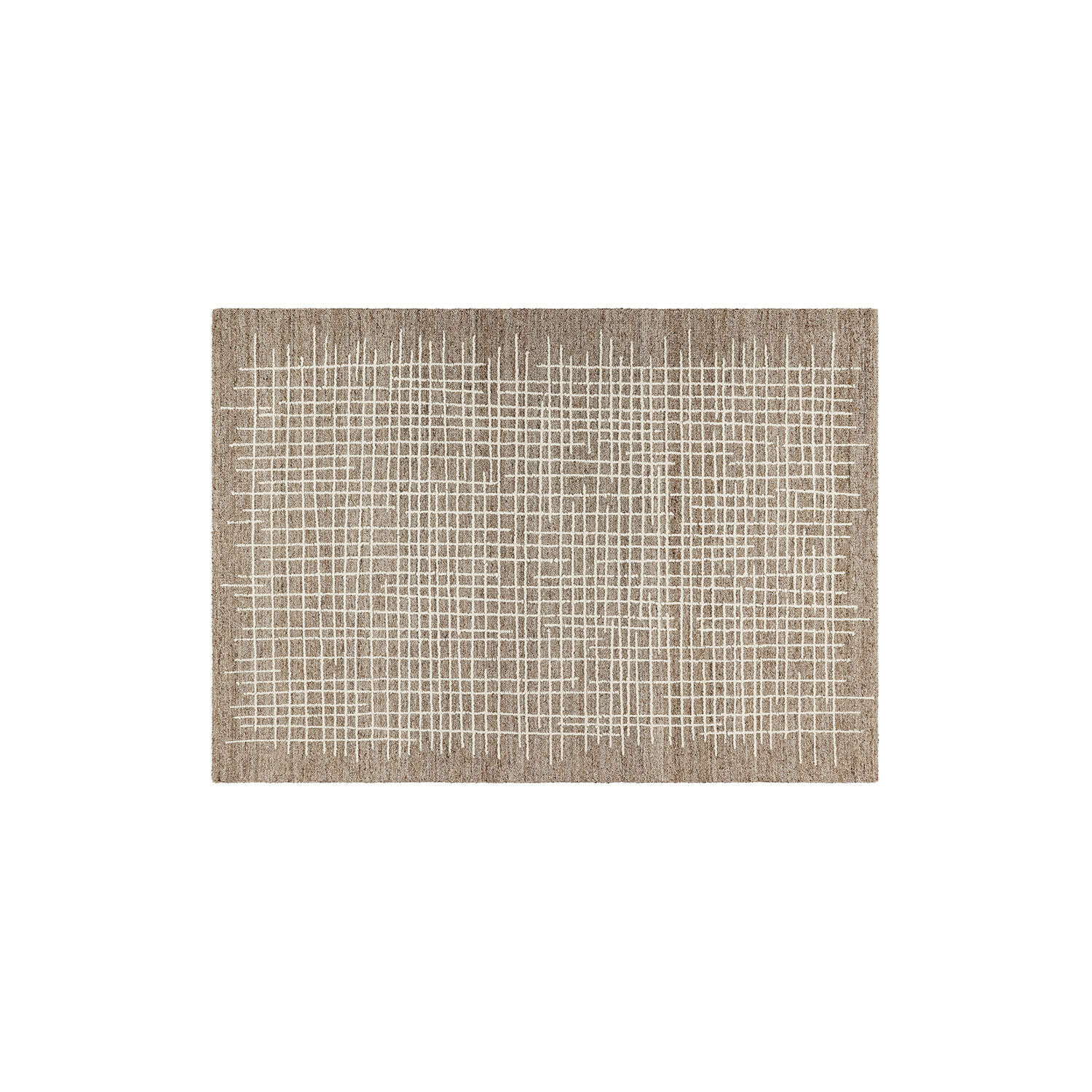 Alfombra Iseralyn Alfombra marrón con diseño geométrico blanco de material natural para salón y dormitorio