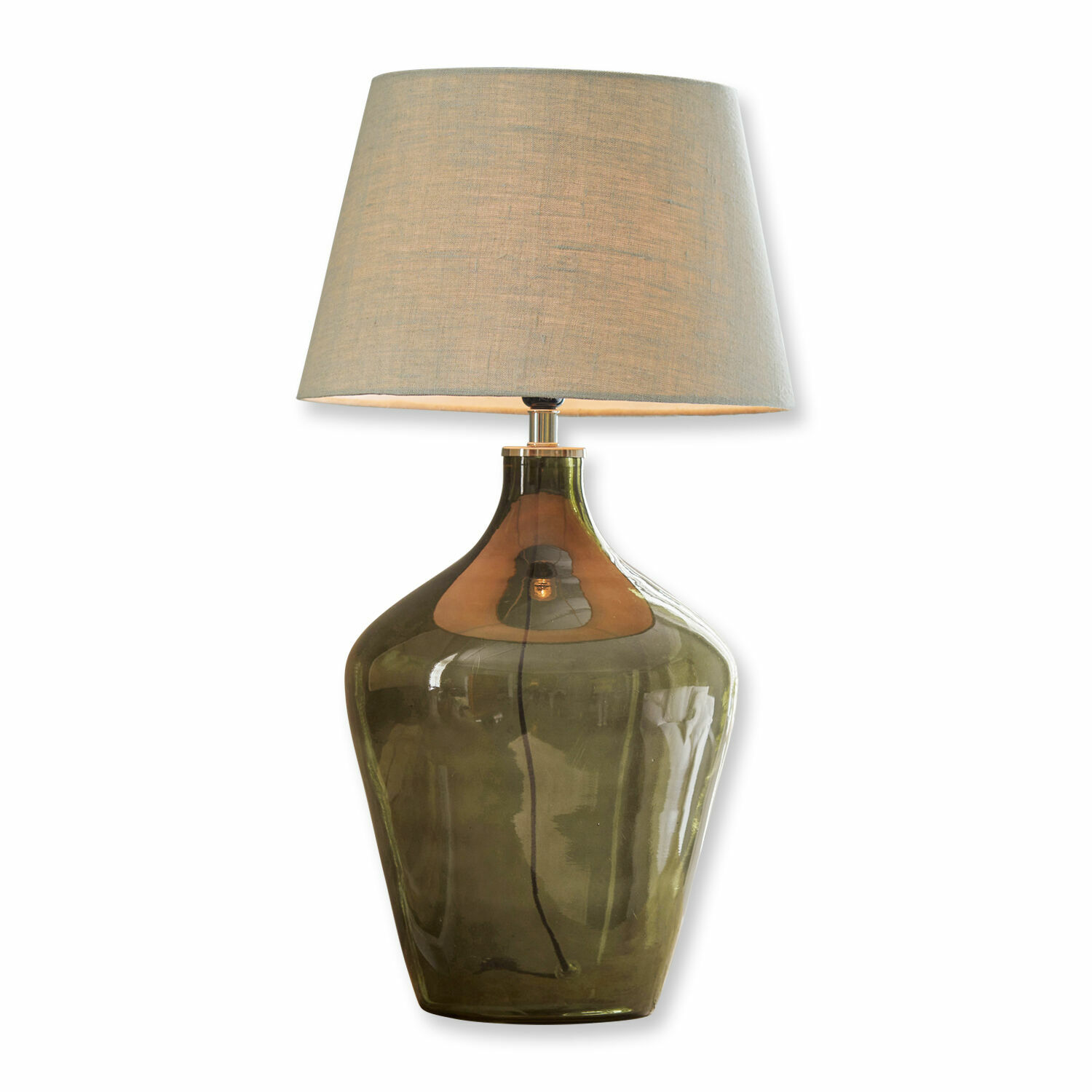 Lámpara de mesa Morazan Lámpara de mesa de vidrio verde con pantalla beige, luz decorativa para salón
