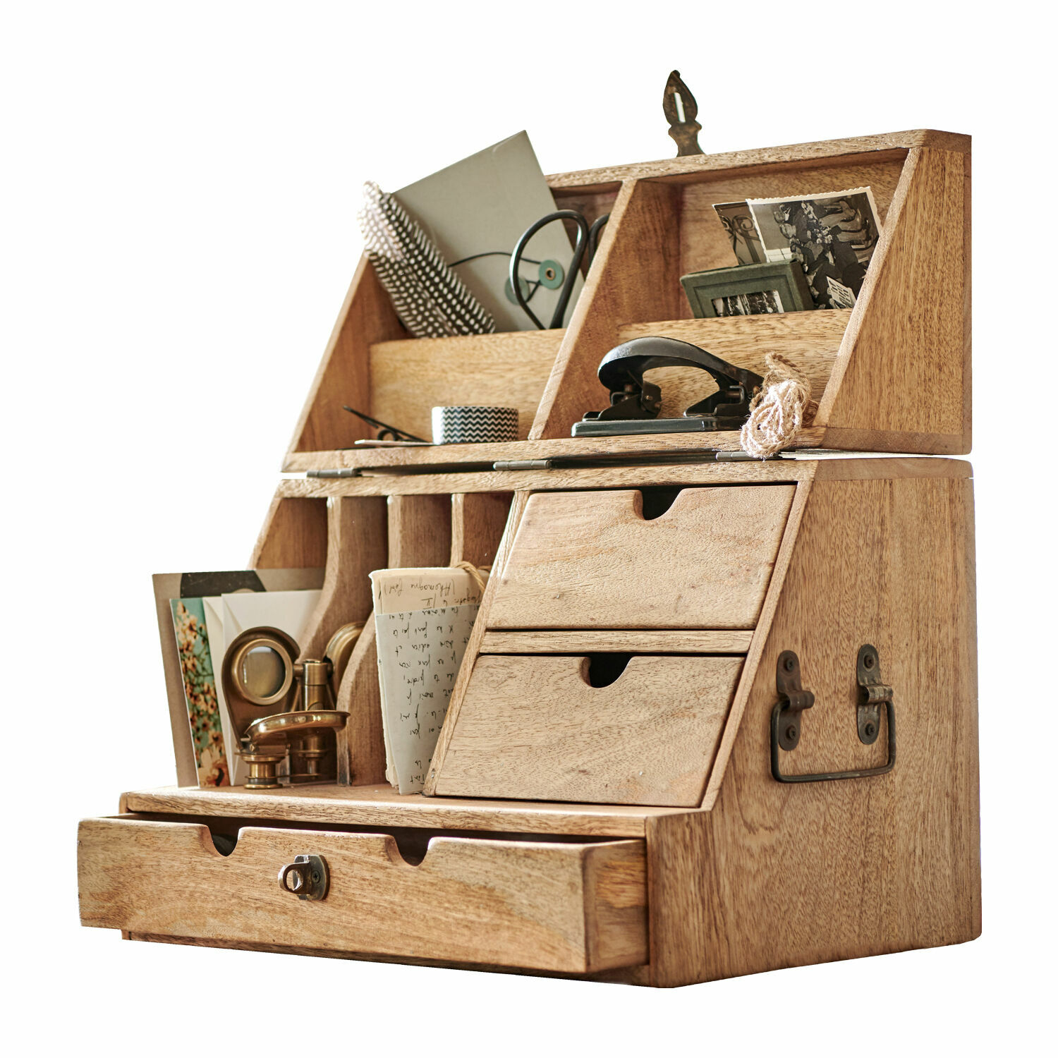 Organizador Shane Caja de escritorio de madera con cajones y compartimentos para accesorios, color natural claro