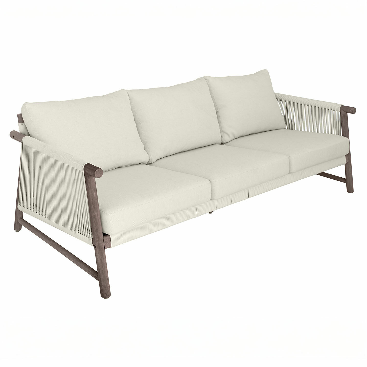 Sofá FSC®-100% Clarmontaine Sofá de tres plazas con tela beige y estructura de madera, mueble moderno para sala