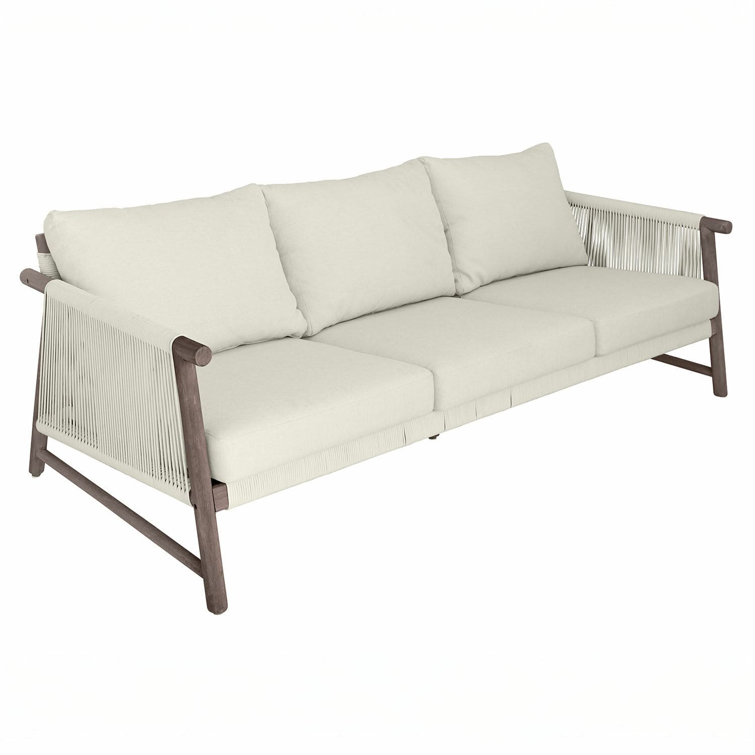 Sofá FSC®-100% Clarmontaine Sofá de tres plazas con tela beige y estructura de madera, mueble moderno para sala