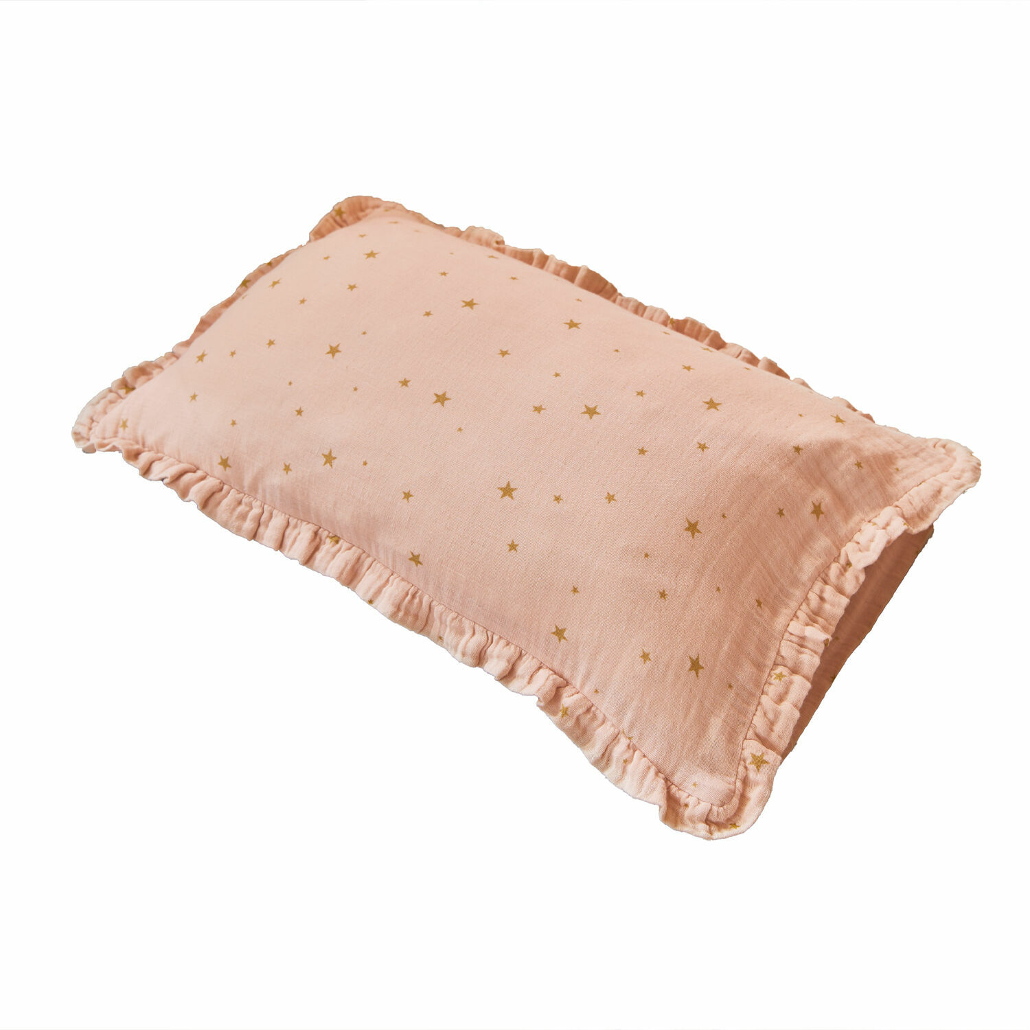 Funda de cojín Vianne Cojín rosa de algodón con volantes y estrellas doradas, decoración suave para salón o dormitorio