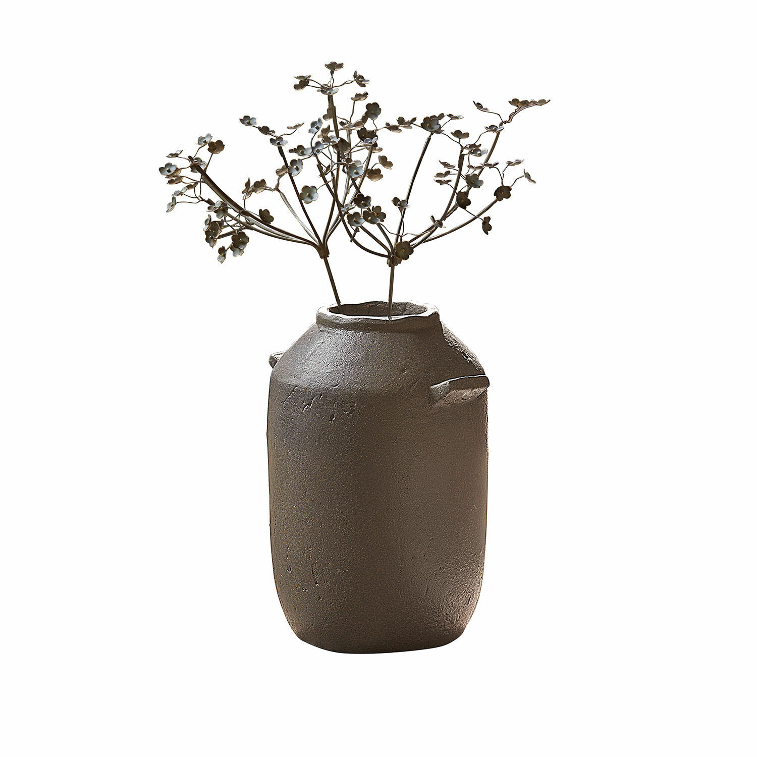 Jarrón Duvelle Jarrón de cerámica marrón con flores metálicas decorativas, estilo rústico para decoración interior